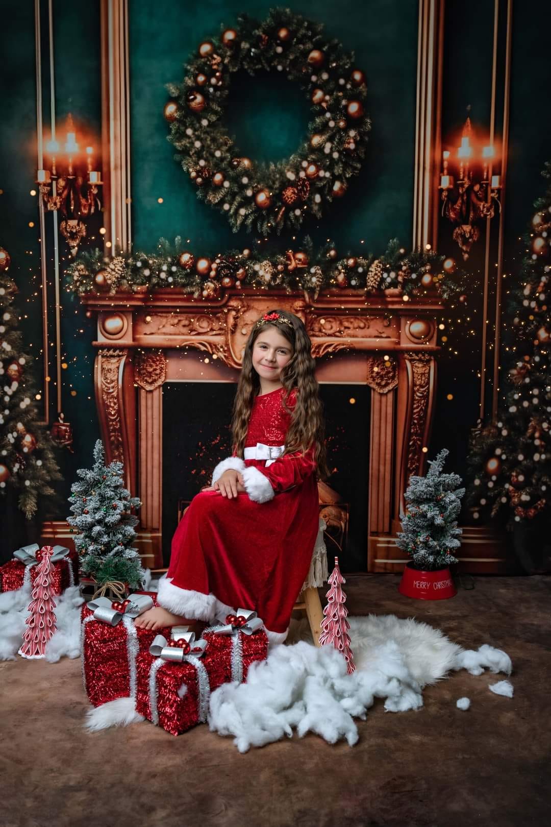 Kate Christmas Green Wall Golden Fireplace Backdrop for Photography - Kate Backdrop AU