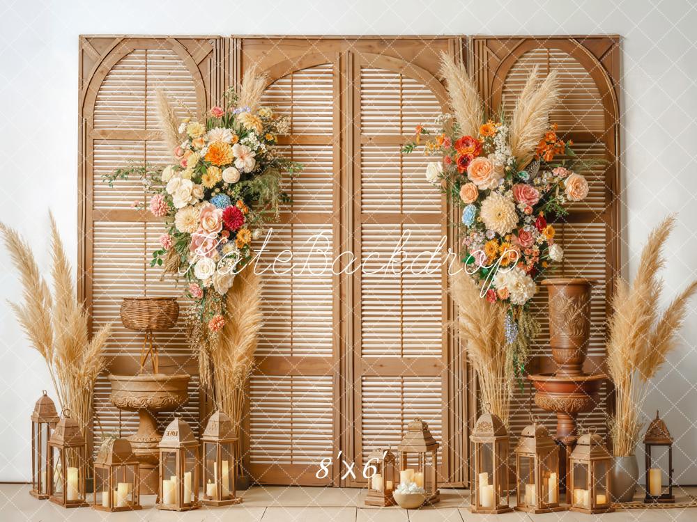 Kate Boho Flower Pampas Fleece Backdrop Designed by Emetselch