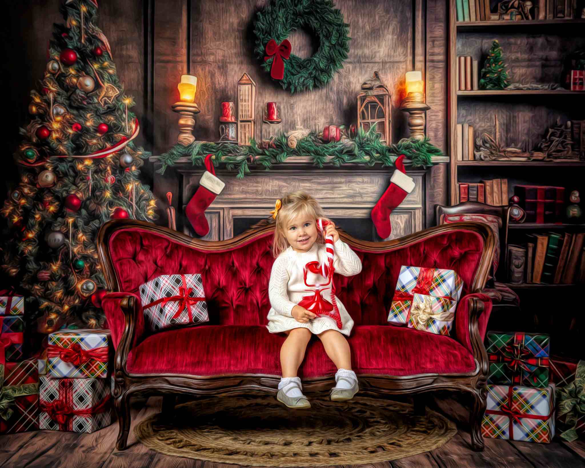 Kate Christmas Tree Fireplace Backdrop Winter for Photography - Kate Backdrop AU