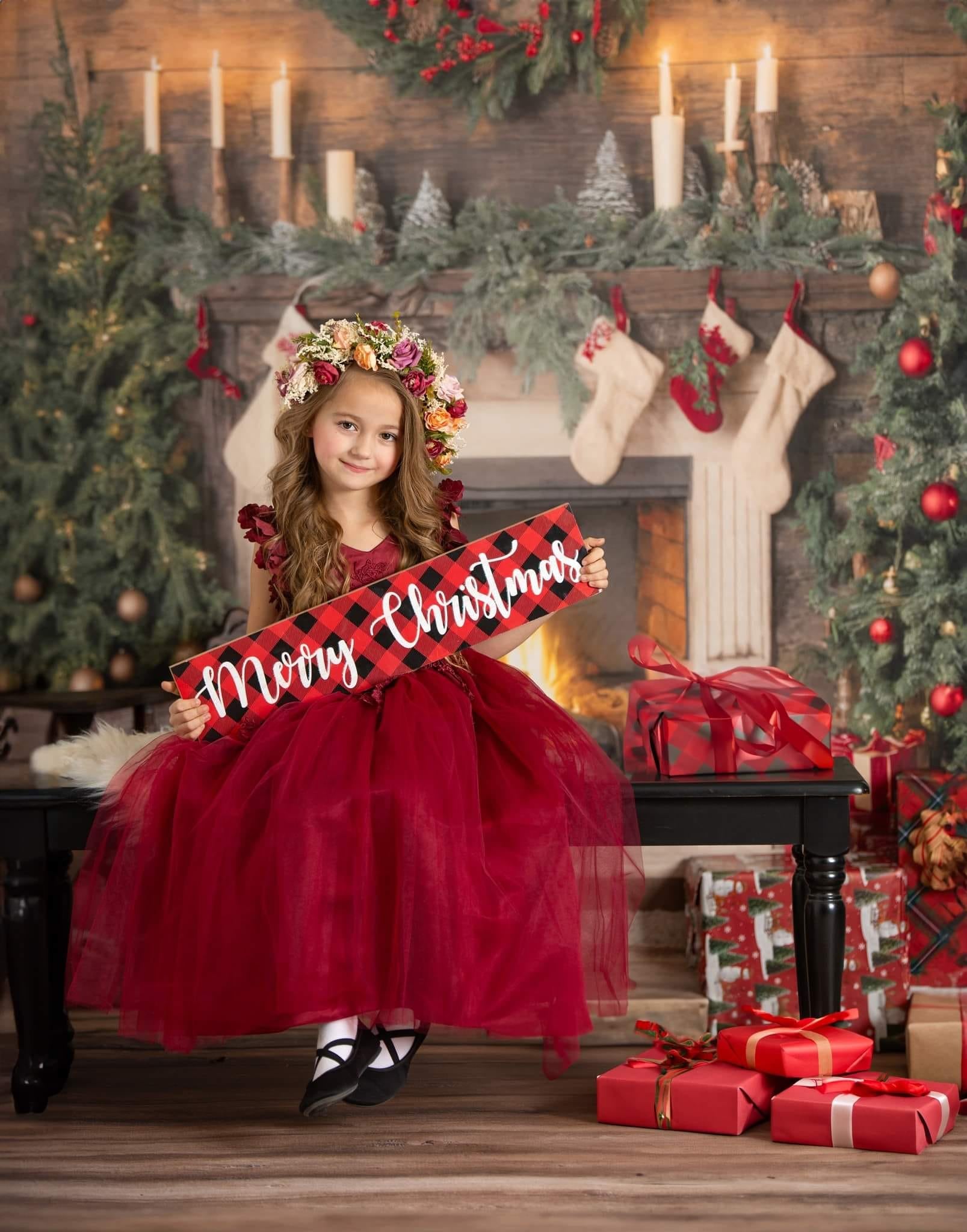 Kate Christmas Santa Room Fireplace Socks Backdrop for Photography - Kate Backdrop AU