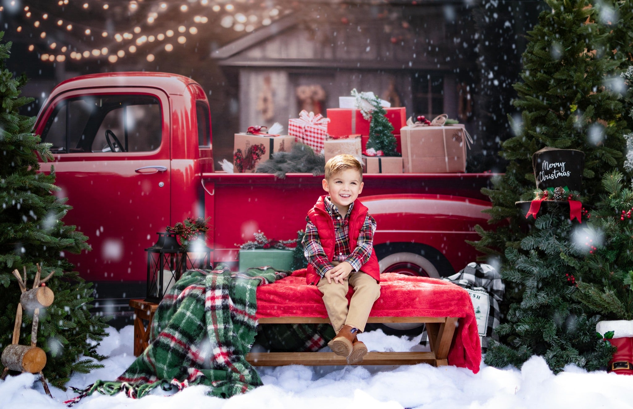 Kate Christmas Gift Red Truck Backdrop for Photography - Kate Backdrop AU