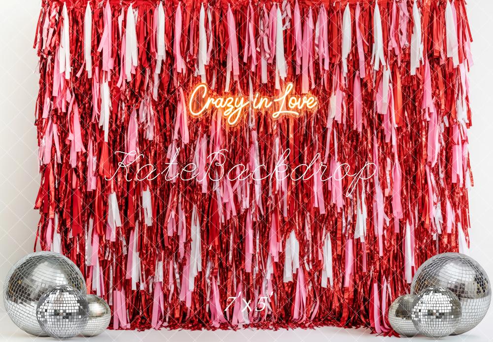 Kate Red Pink Tinsel Streamers Disco Balls Backdrop Designed by Patty Roberts
