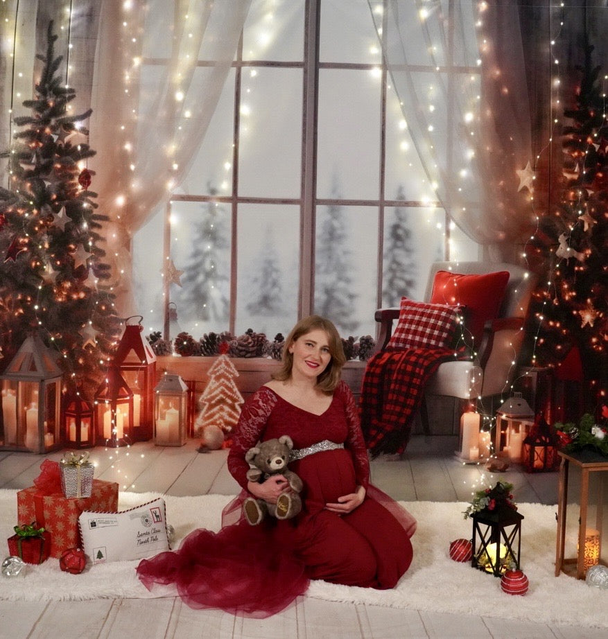 Kate Christmas Warm Room Window Tree Backdrop Designed by Emetselch - Kate Backdrop AU