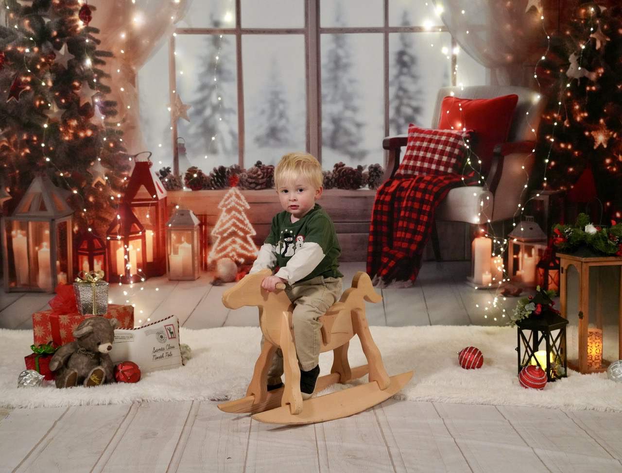 Kate Christmas Warm Room Window Tree Backdrop Designed by Emetselch - Kate Backdrop AU