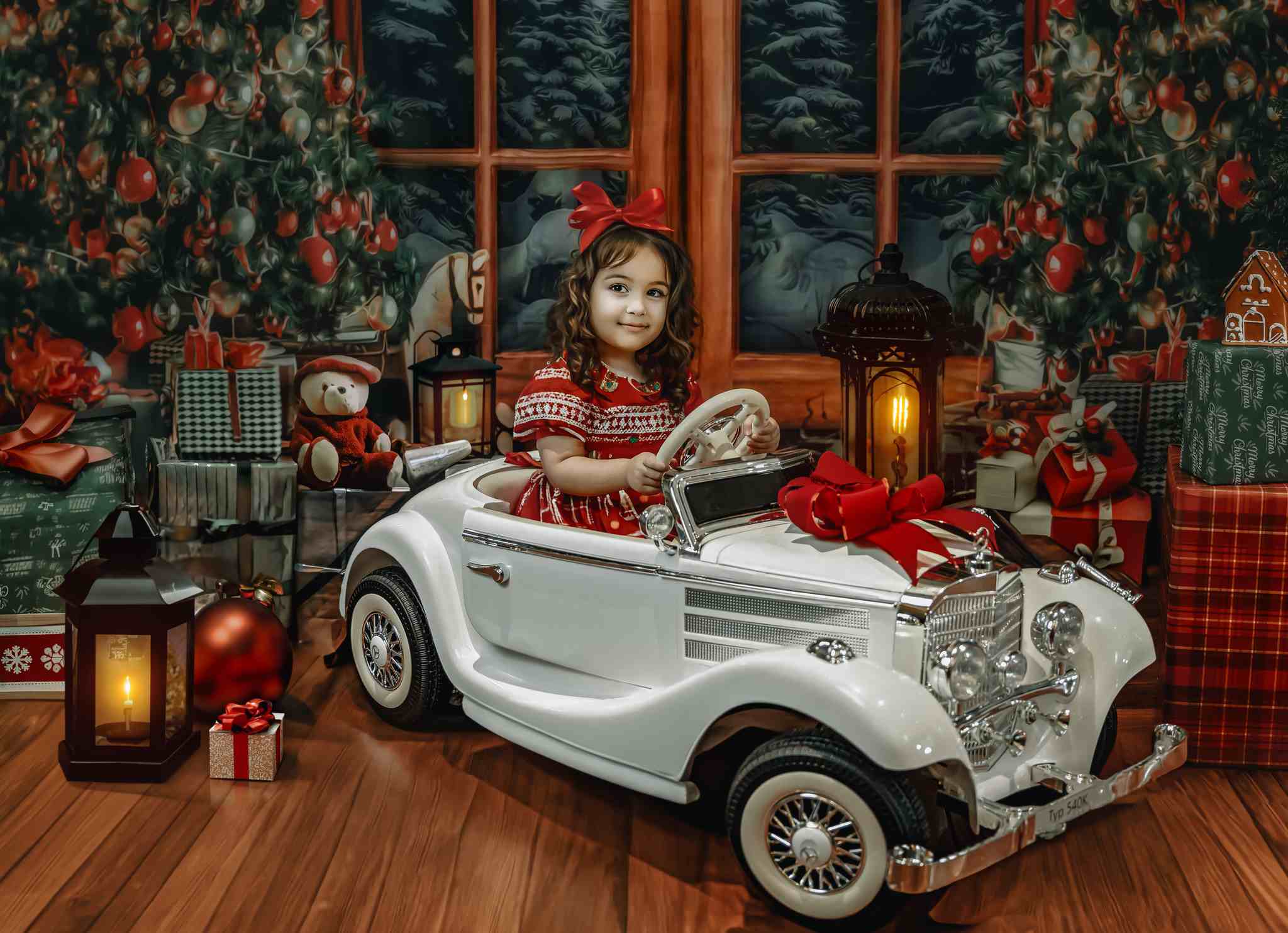 Kate Christmas Tree Backdrop Snow Outside Window for Photography - Kate Backdrop AU