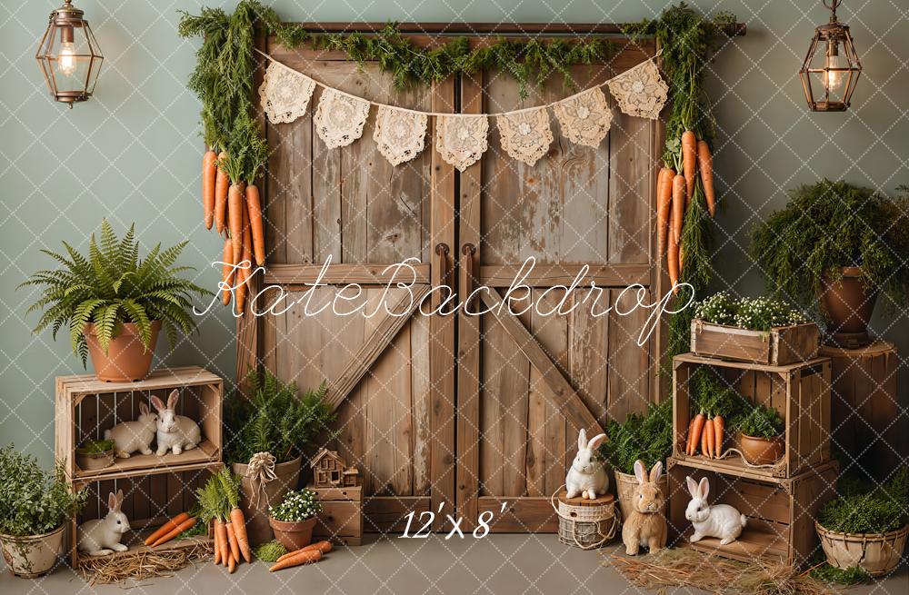 Kate Easter Bunny Barn Carrots Greenery Fleece Backdrop Designed by Emetselch