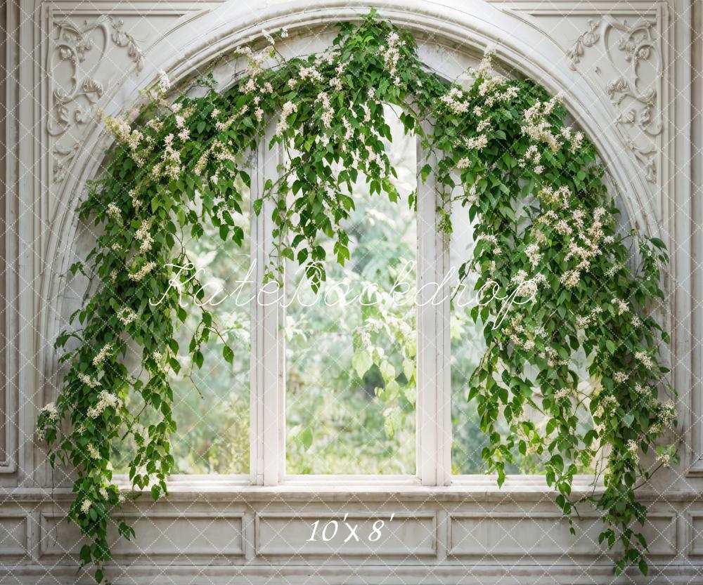 Kate Spring Arched Window Green Leaves Vine Backdrop Designed by Emetselch