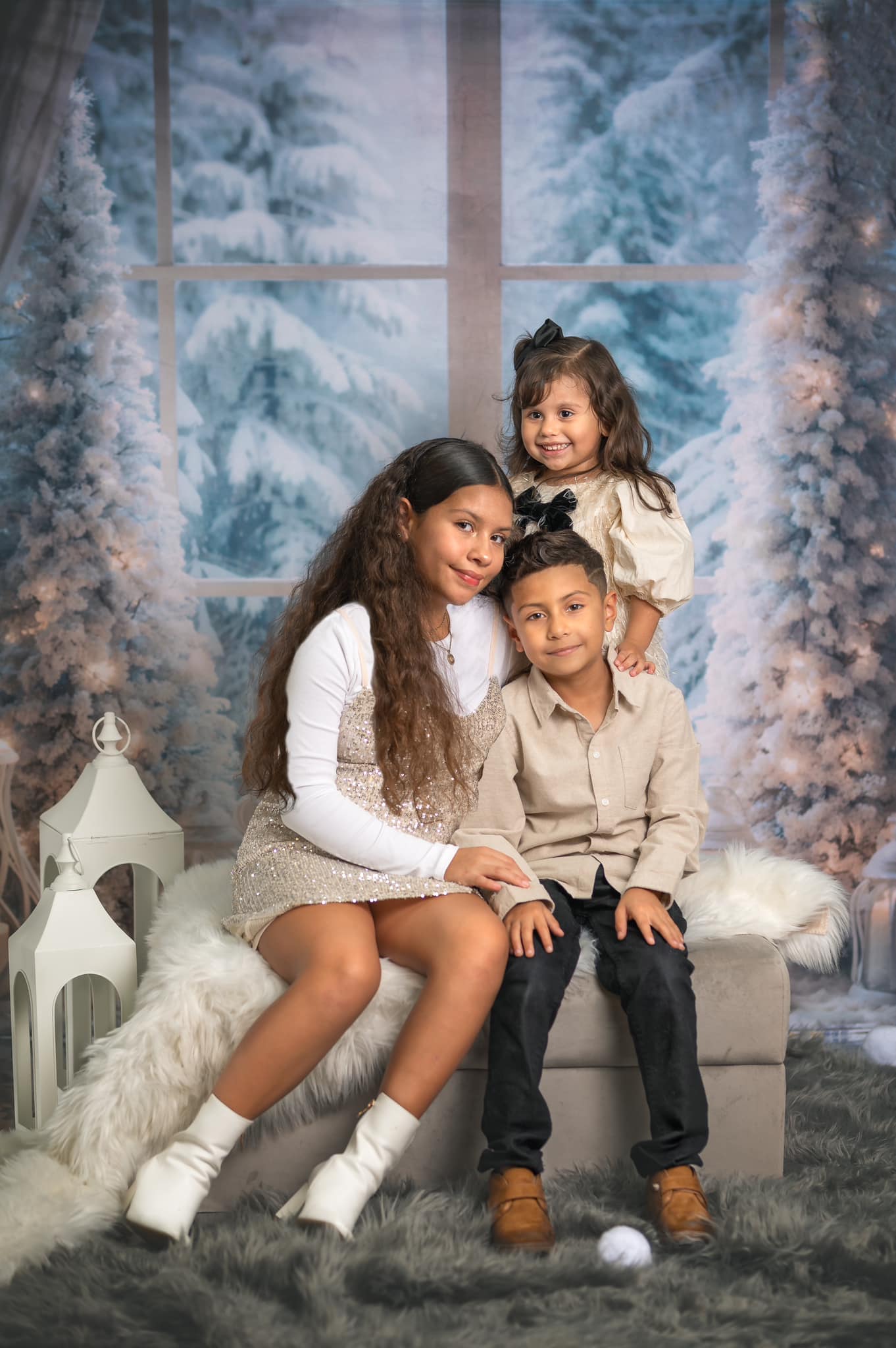 Kate Winter Christmas Tree Window Light Fleece Backdrop Designed by Emetselch - Kate Backdrop AU