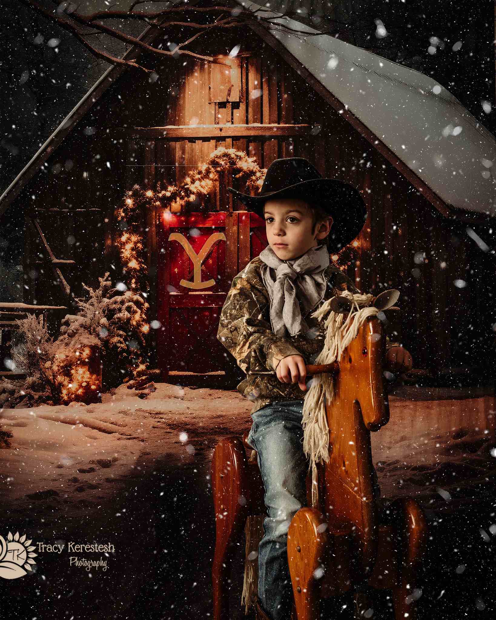 Kate Christmas Way to Red Barn Night Backdrop for Photography - Kate Backdrop AU