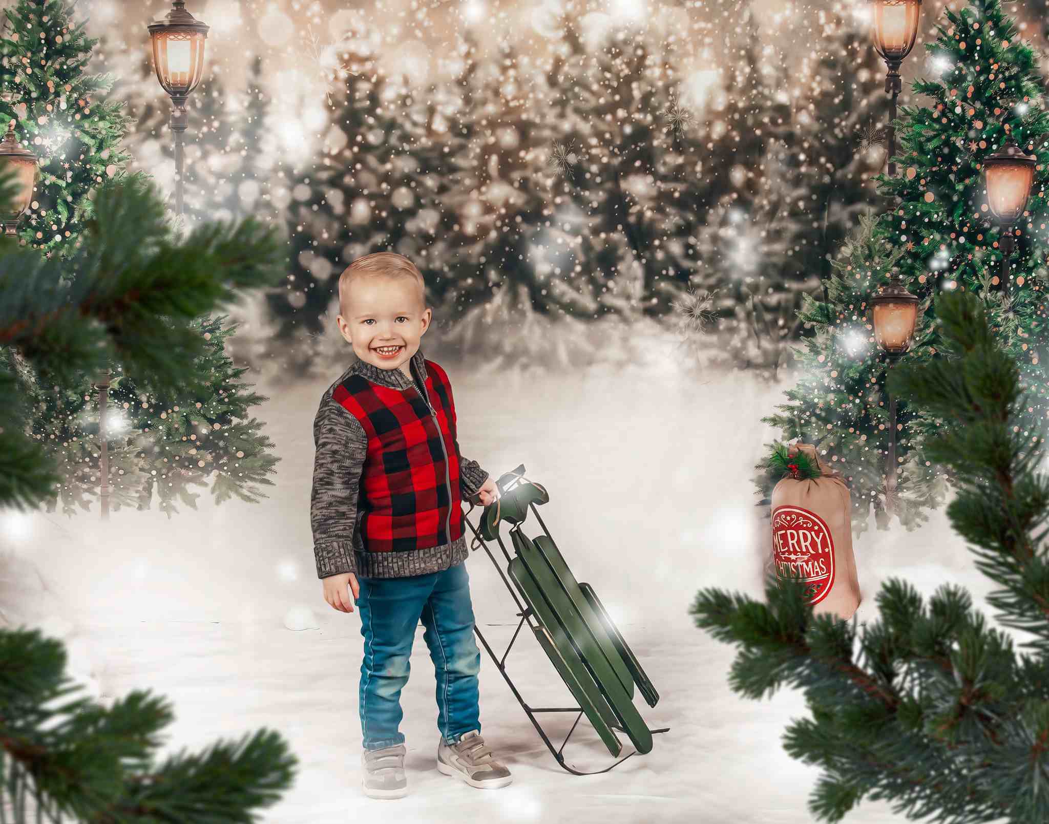 Kate Christmas Snow Forest Lights Backdrop for Photography - Kate Backdrop AU