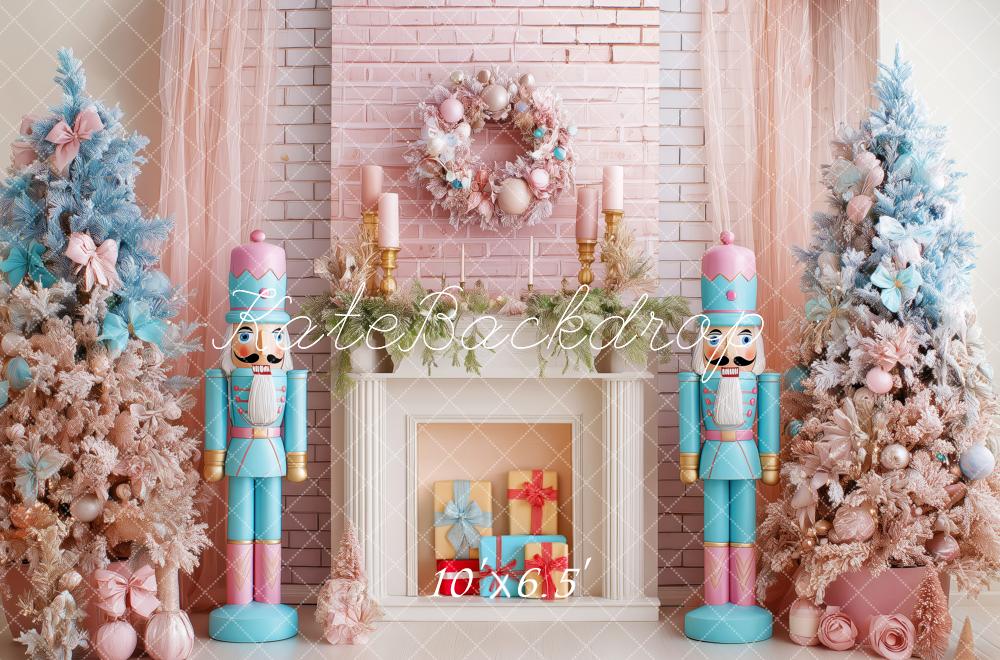 Kate Christmas Nutcracker Pink Fireplace Backdrop Designed by Patty Roberts - Kate Backdrop AU