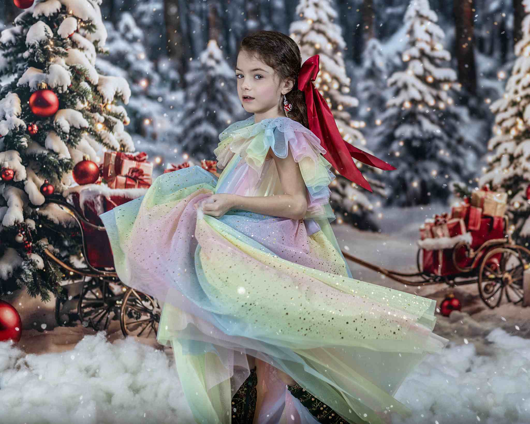 Kate Christmas Tree Outdoor Snowy Gift Backdrop for Photography - Kate Backdrop AU