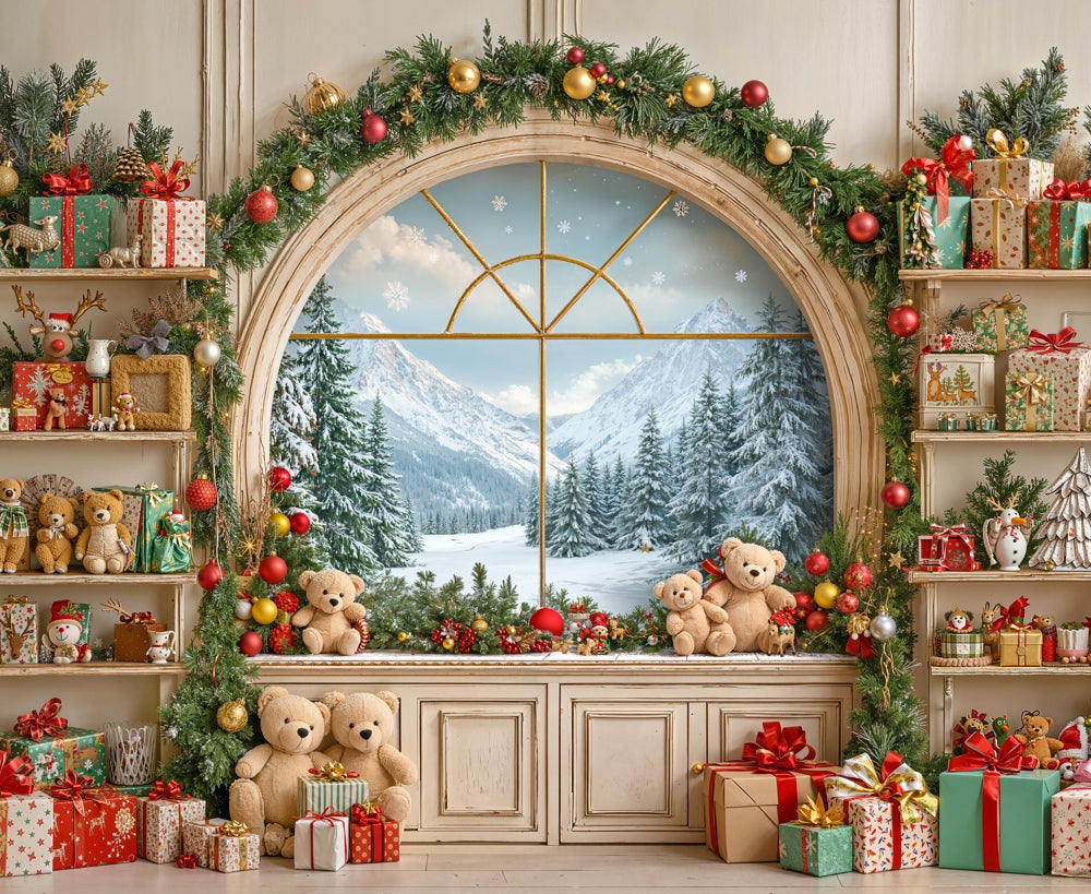 Kate Christmas Window Teddy Bears Gifts Backdrop Designed by GQ - Kate Backdrop AU