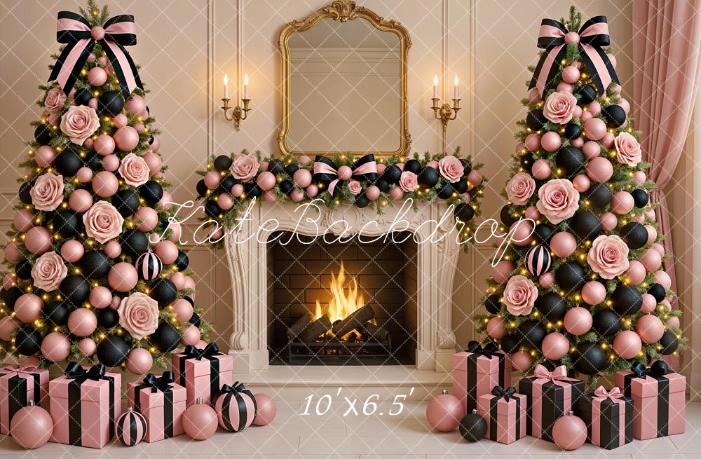 Kate Christmas Rose Tree Fireplace Backdrop Designed by Ashley Paul - Kate Backdrop AU