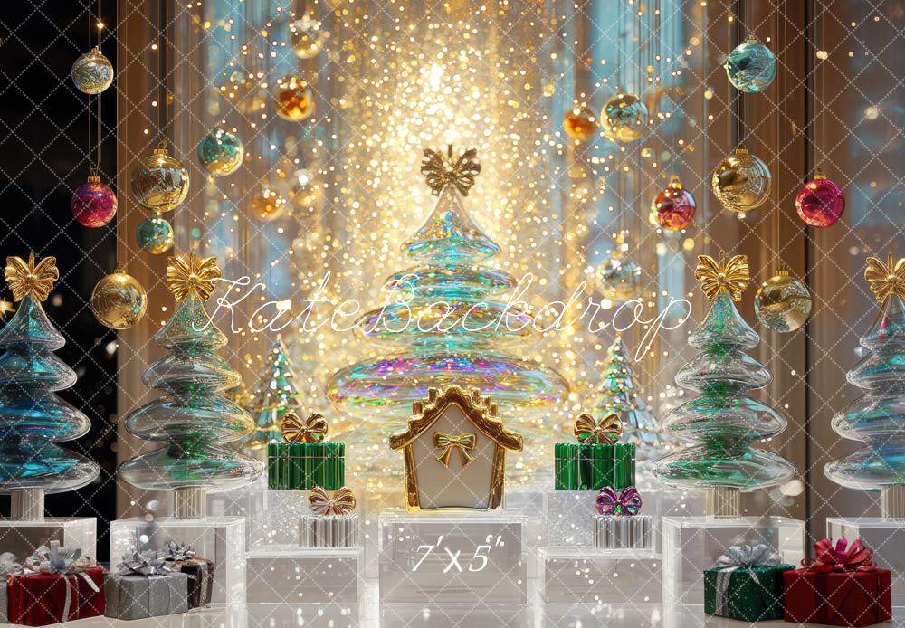 Kate Christmas Glass Trees Presents Ornaments Backdrop Designed by Mini MakeBelieve - Kate Backdrop AU