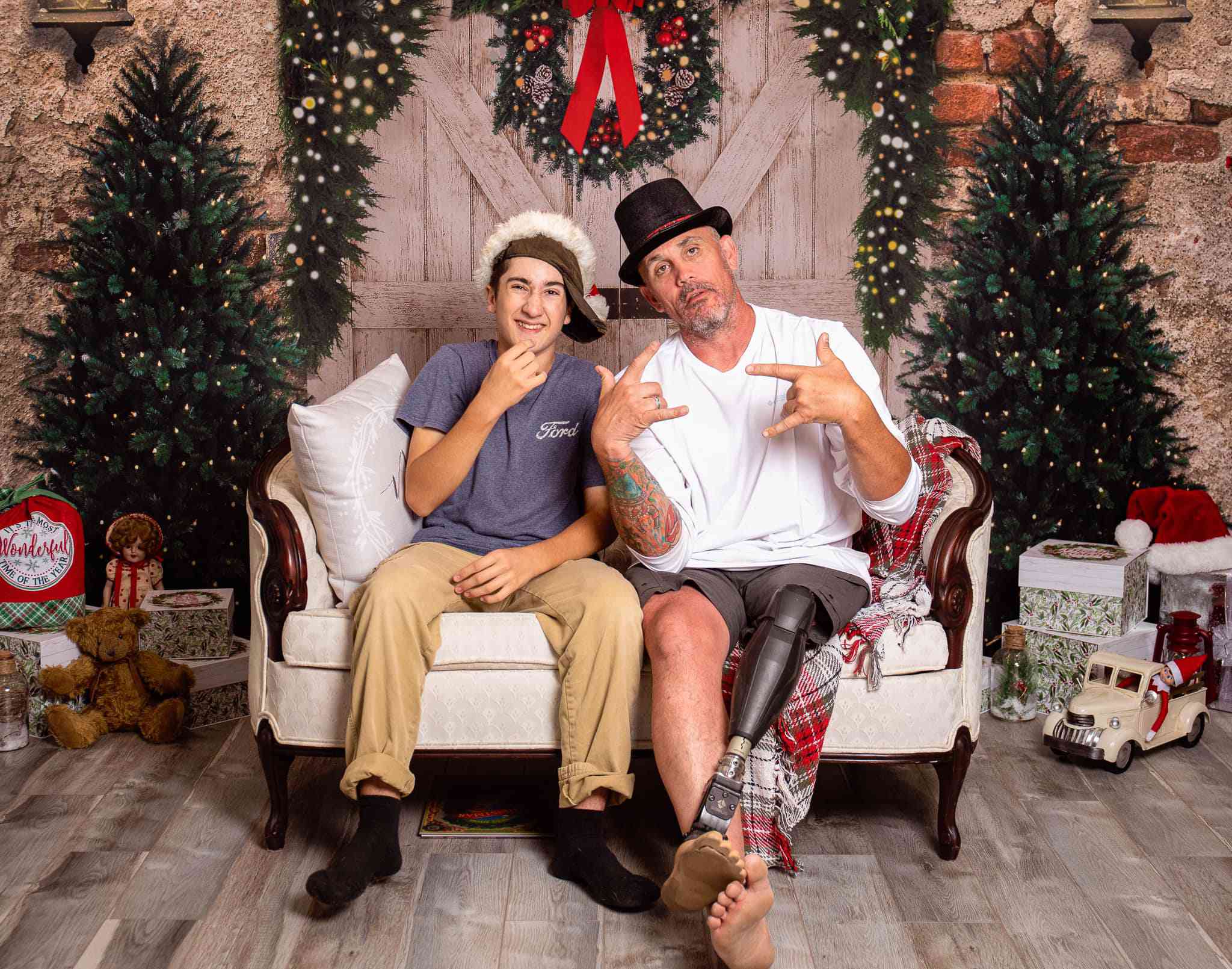 Kate Christmas Backdrop Brick Wall Door & Xmas Trees Designed By JS Photography - Kate Backdrop AU