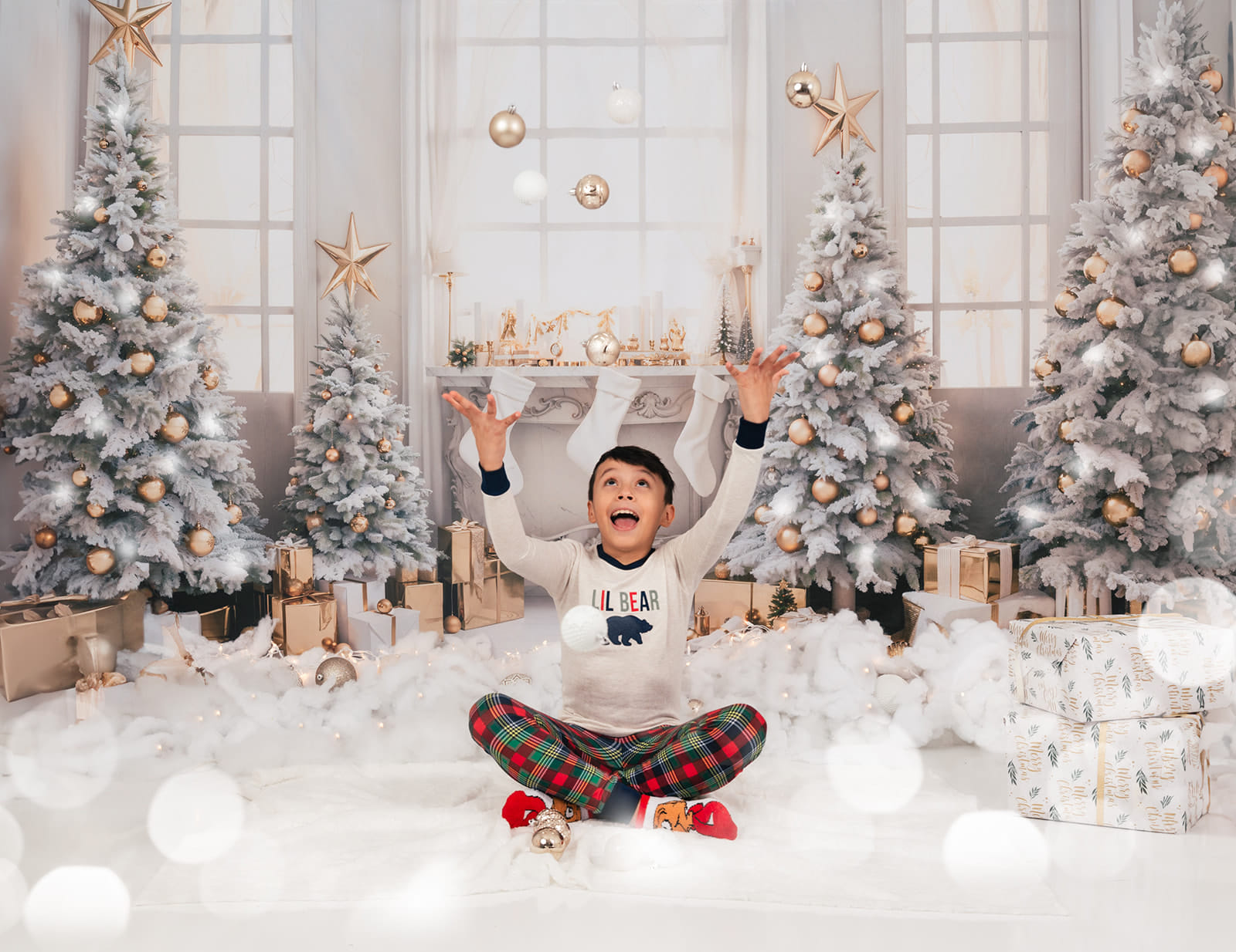 Kate Christmas Tree Gift Backdrop Room Window White Socks Designed by Chain Photography - Kate Backdrop AU