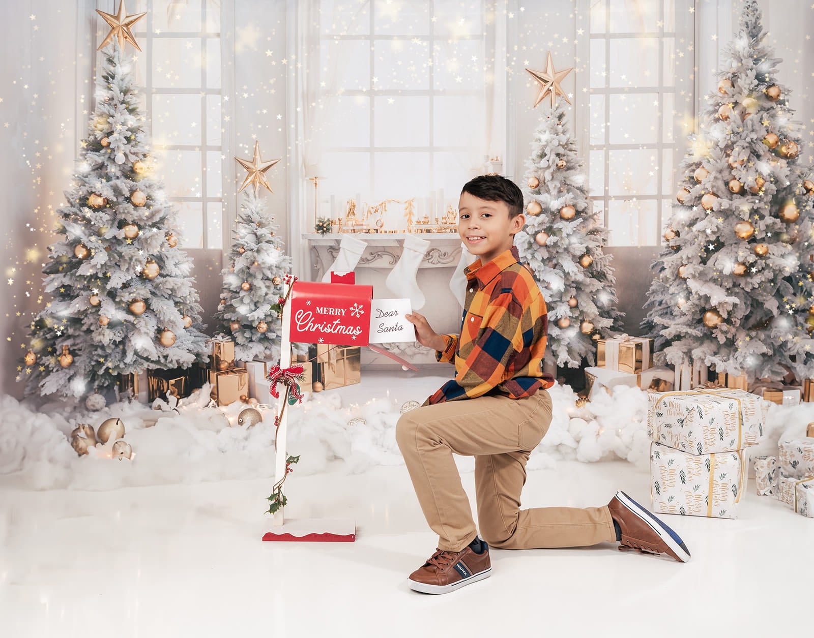 Kate Christmas Tree Gift Backdrop Room Window White Socks Designed by Chain Photography - Kate Backdrop AU