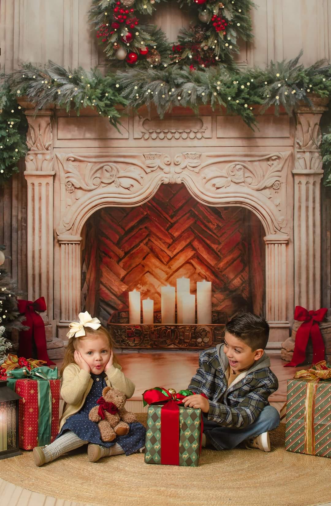 Kate Christmas Tree Fireplace Red Backdrop Designed by Emetselch - Kate Backdrop AU