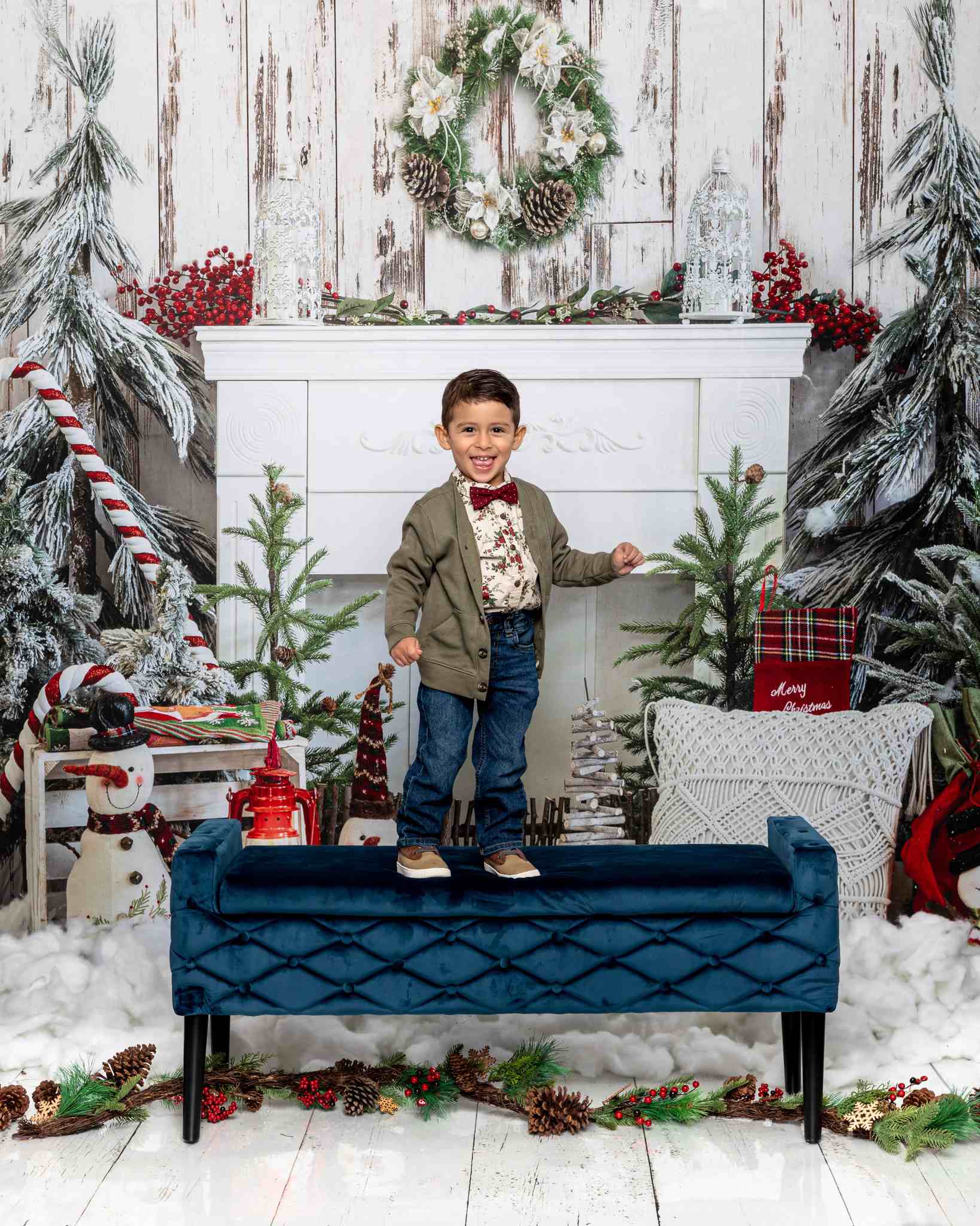 Kate Christmas Fireplace Tree Oak Wood Backdrop for Photography - Kate Backdrop AU