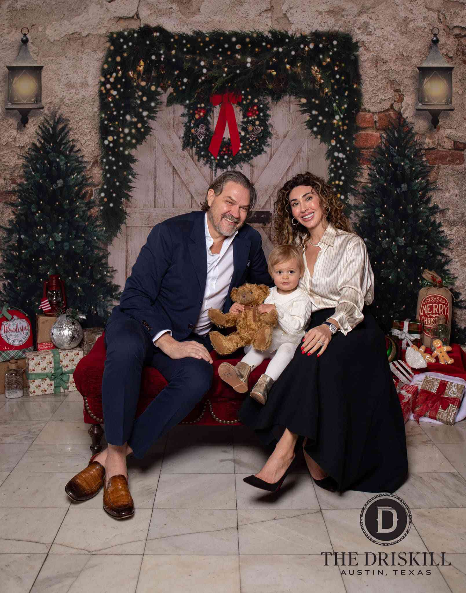 Kate Christmas Backdrop Brick Wall Door & Xmas Trees Designed By JS Photography