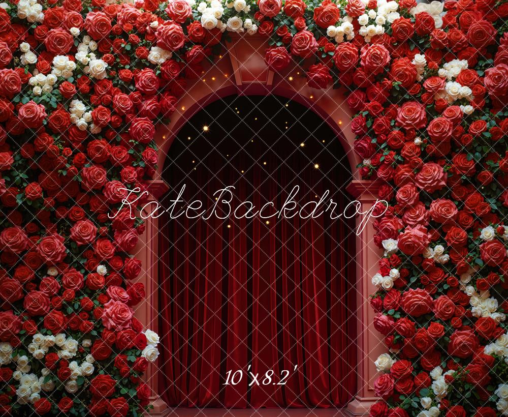 Kate Rose Arch Red Curtain Backdrop Designed by Mini MakeBelieve