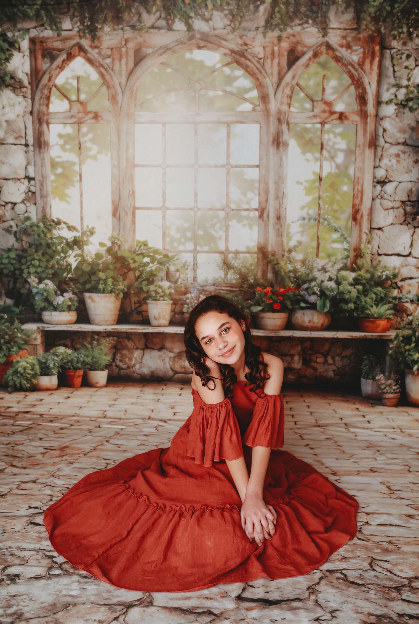 Kate Spring Green Plants Sunny Window Backdrop+Kate Rugged Patterned Path Floor Backdrop - Kate Backdrop AU