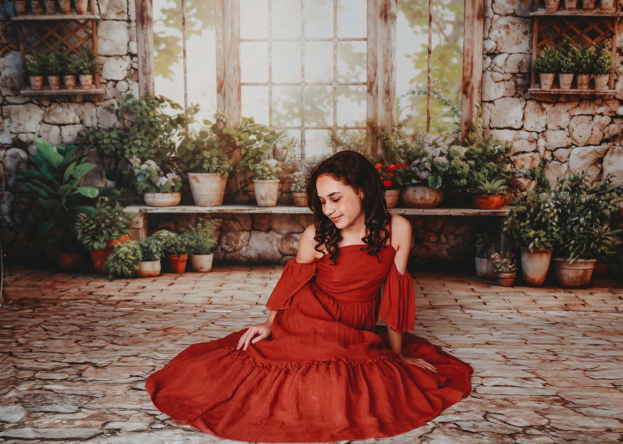 Kate Spring Green Plants Sunny Window Backdrop+Kate Rugged Patterned Path Floor Backdrop - Kate Backdrop AU