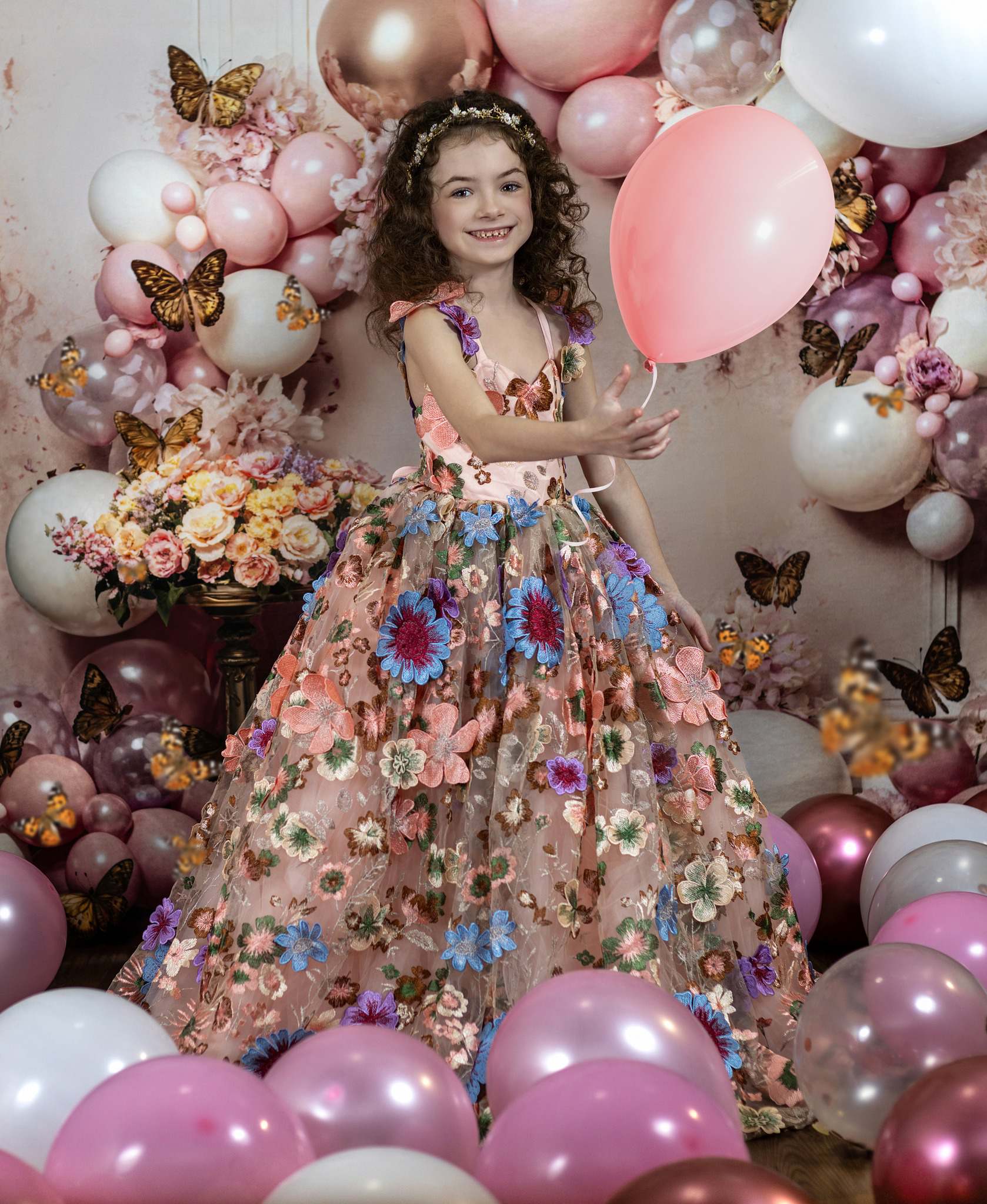 Kate Pink Flower Butterfly Balloon Backdrop Designed by Emetselch - Kate Backdrop AU