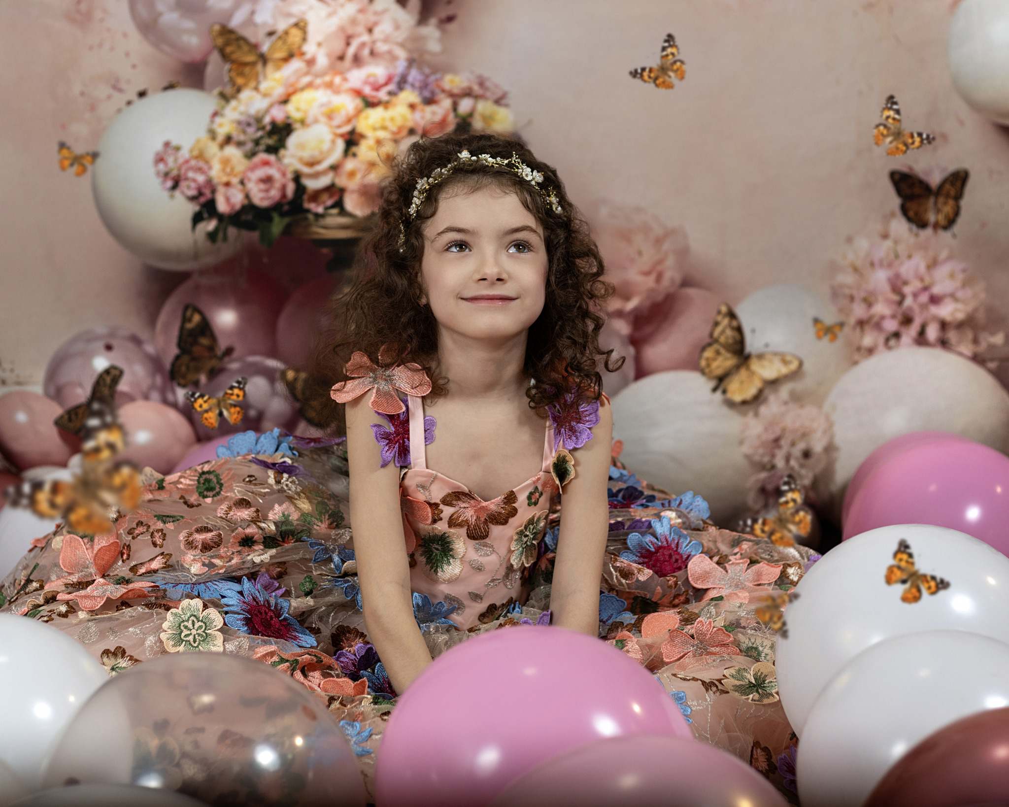 Kate Pink Flower Butterfly Balloon Backdrop Designed by Emetselch - Kate Backdrop AU