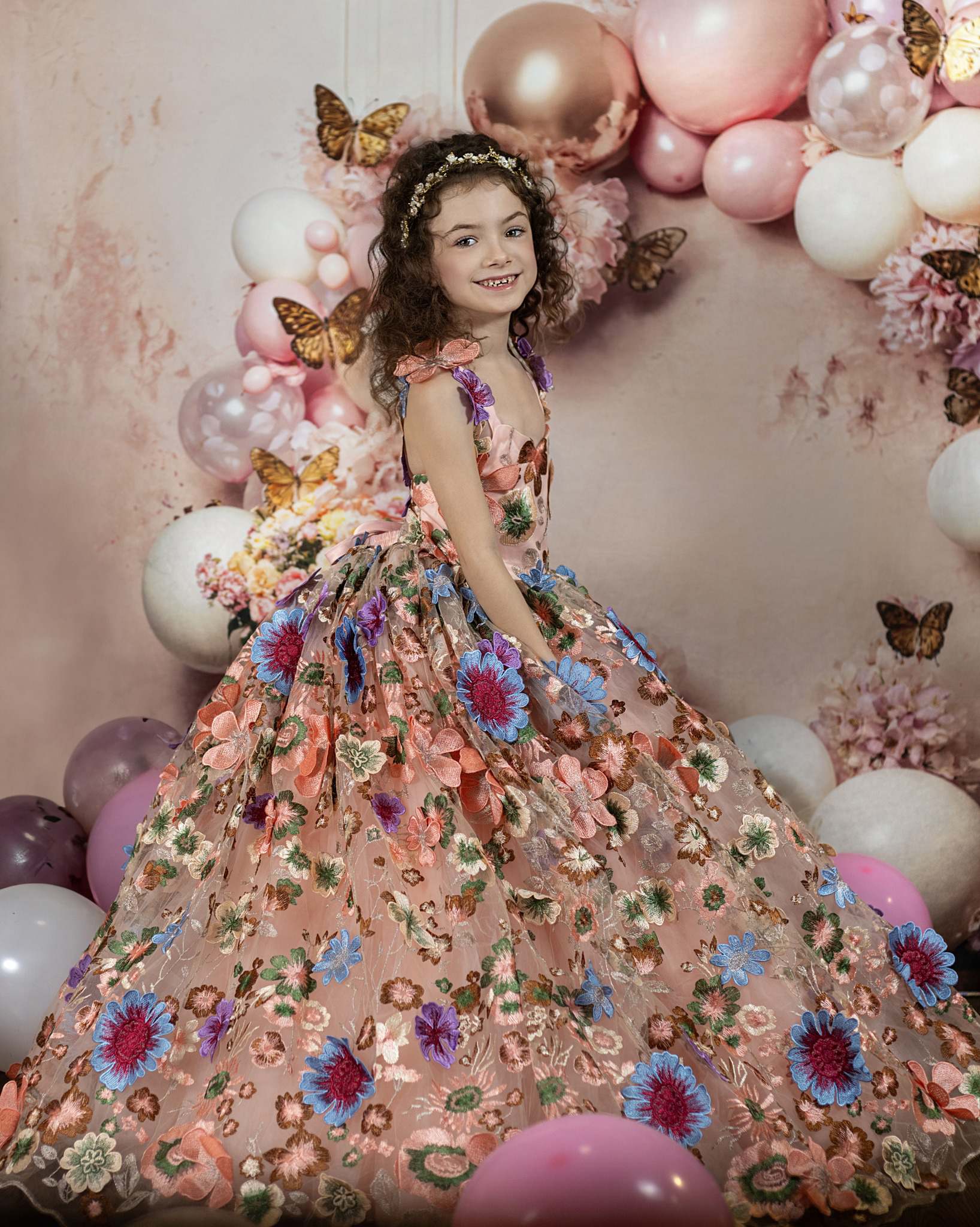 Kate Pink Flower Butterfly Balloon Backdrop Designed by Emetselch - Kate Backdrop AU