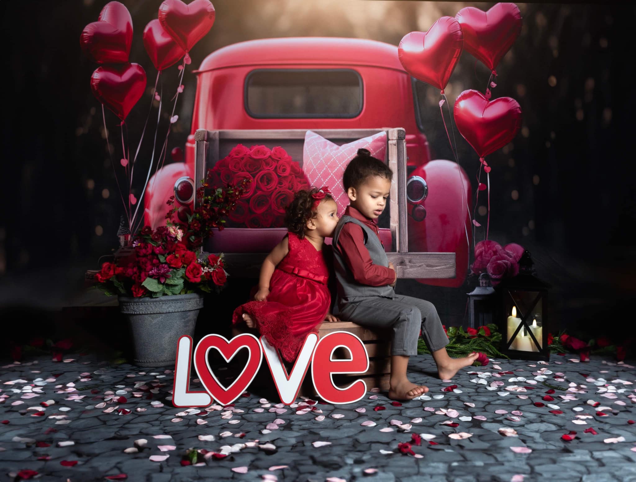 Kate Valentine's Day Love Balloon Truck Backdrop Designed by Chain Photography