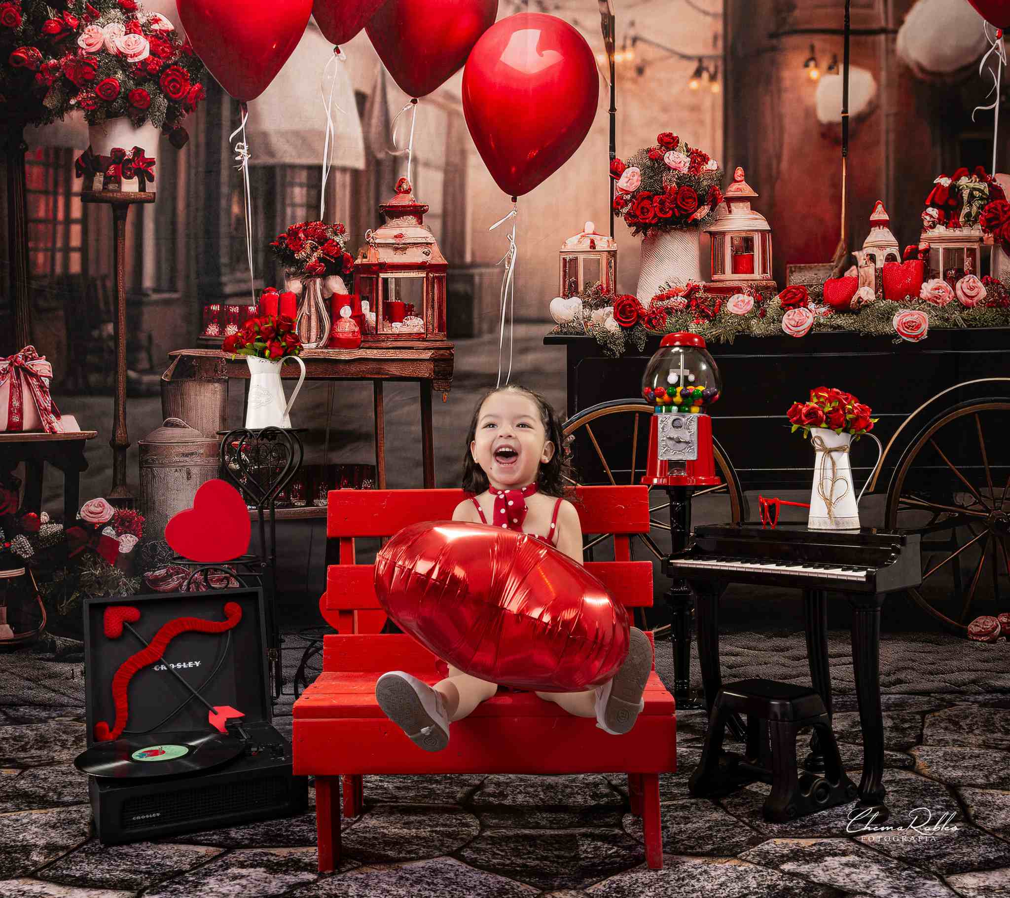 Kate Valentine's Day Retro Street Balloon Cart Backdrop Designed by Emetselch - Kate Backdrop AU