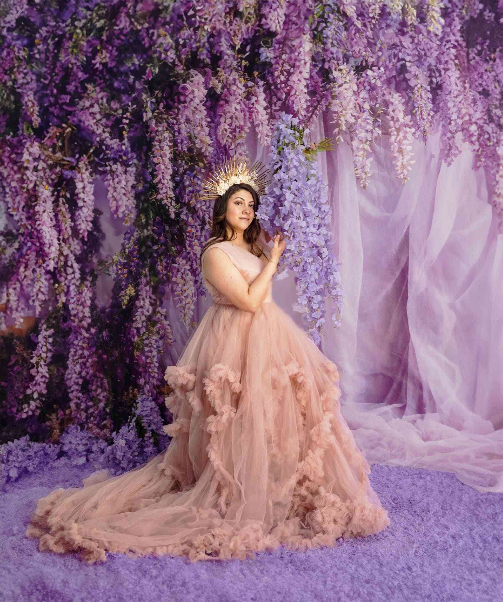 Kate Purple Flowers Tulle Spring Backdrop Designed by Emetselch