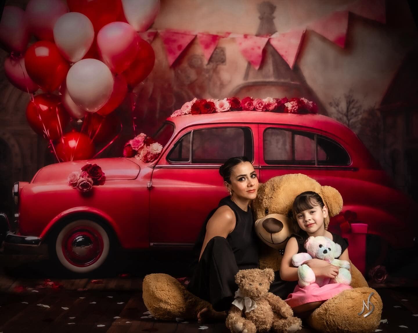 Kate Valentine's Day Pink Car Balloon Backdrop Designed by Emetselch - Kate Backdrop AU