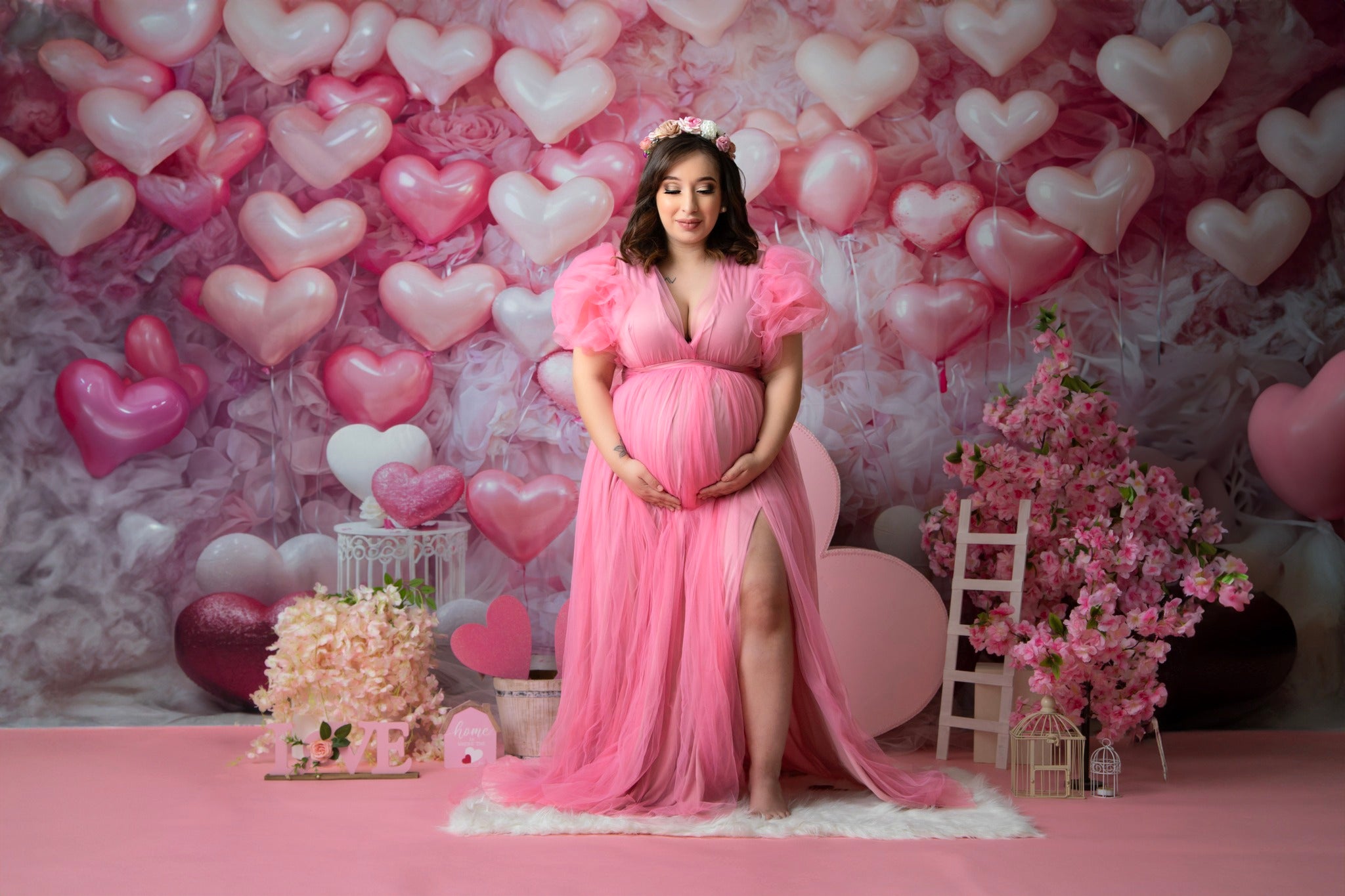 Kate Valentine's Day Backdrop Pink Love Heart Balloon Romantic Room Designed by Emetselch - Kate Backdrop AU