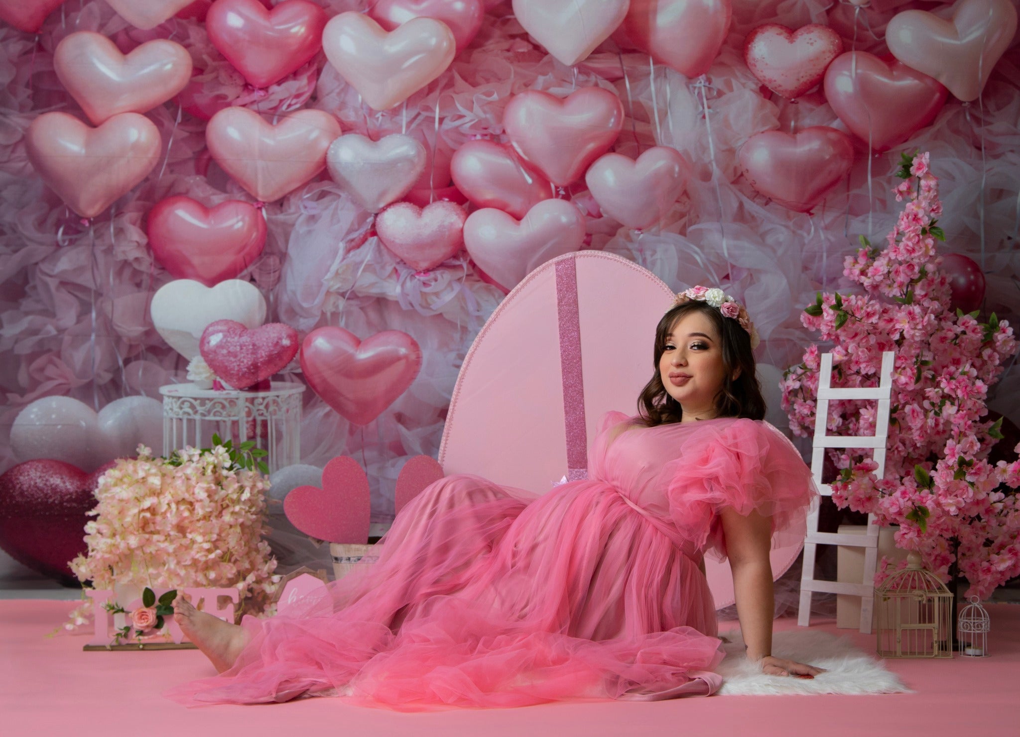 Kate Valentine's Day Backdrop Pink Love Heart Balloon Romantic Room Designed by Emetselch - Kate Backdrop AU