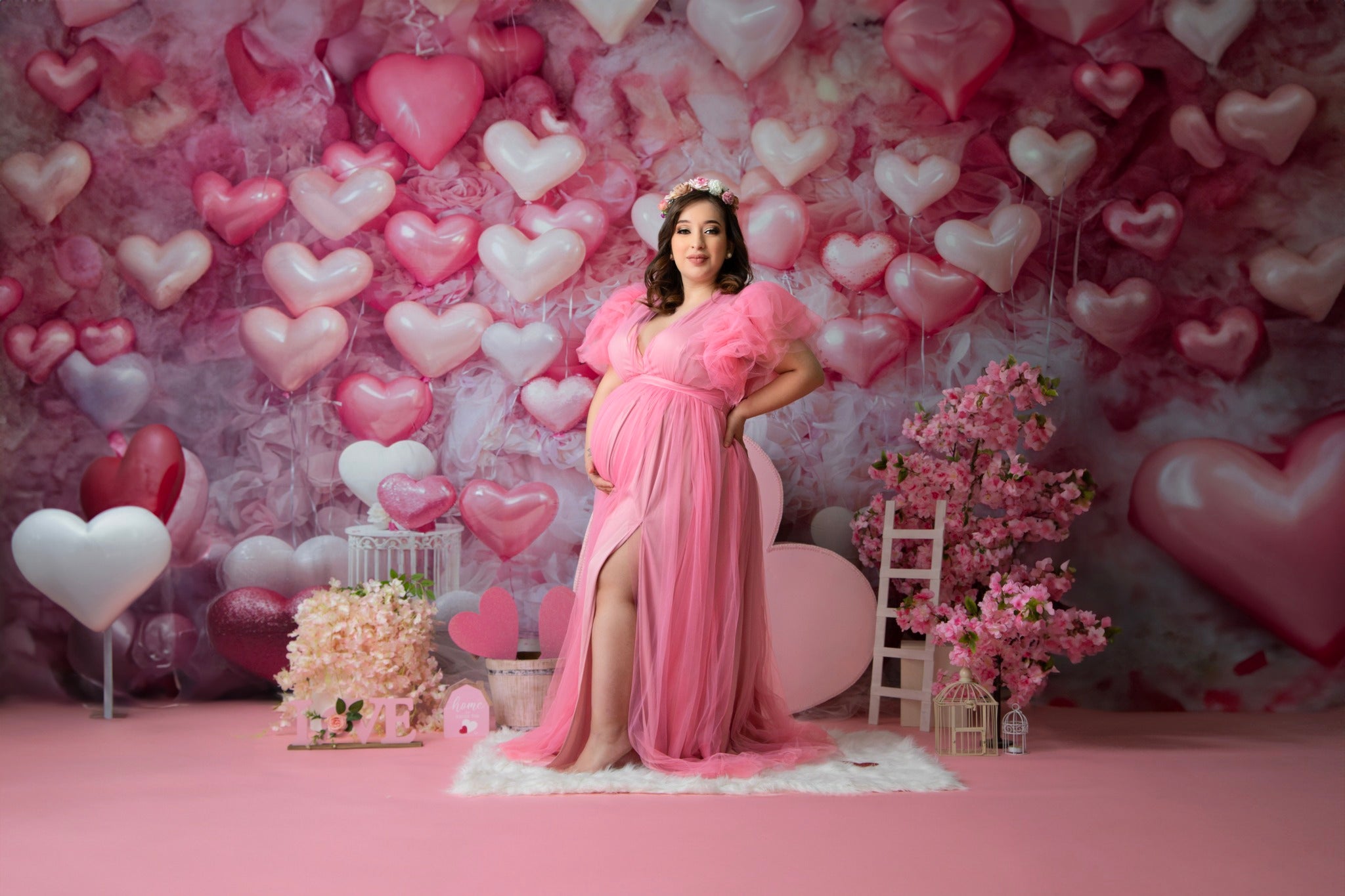 Kate Valentine's Day Backdrop Pink Love Heart Balloon Romantic Room Designed by Emetselch - Kate Backdrop AU