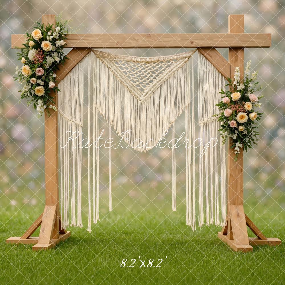 Kate Boho Bokeh Flowers Wooden Arch Backdrop Designed by Mini MakeBelieve
