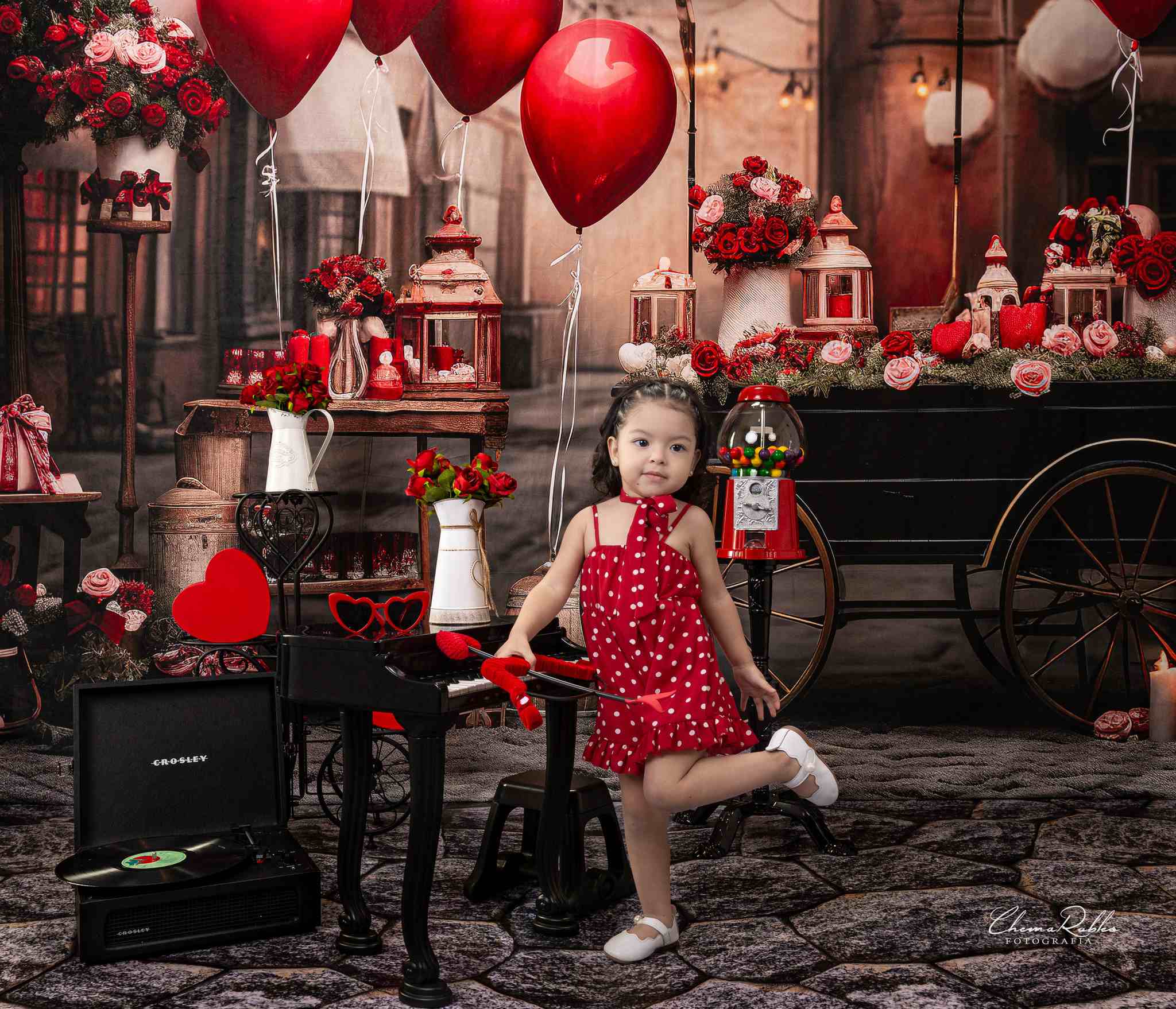 Kate Valentine's Day Retro Street Balloon Cart Backdrop Designed by Emetselch - Kate Backdrop AU