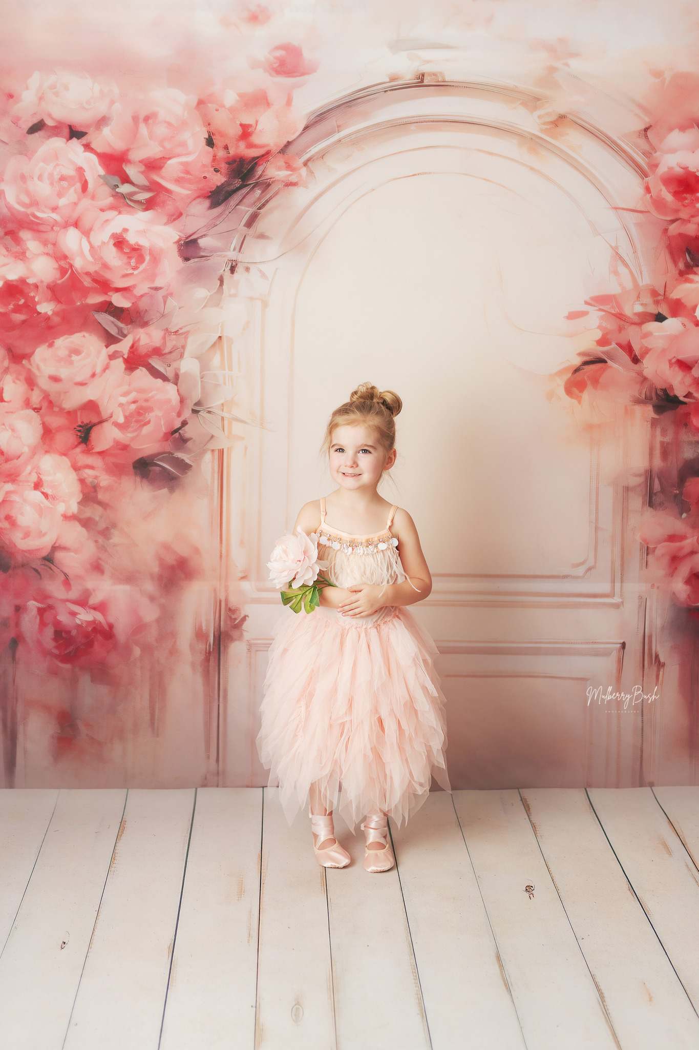 Kate Pink Flowers Wooden Door Oil Painting Style Backdrop Designed by GQ - Kate Backdrop AU