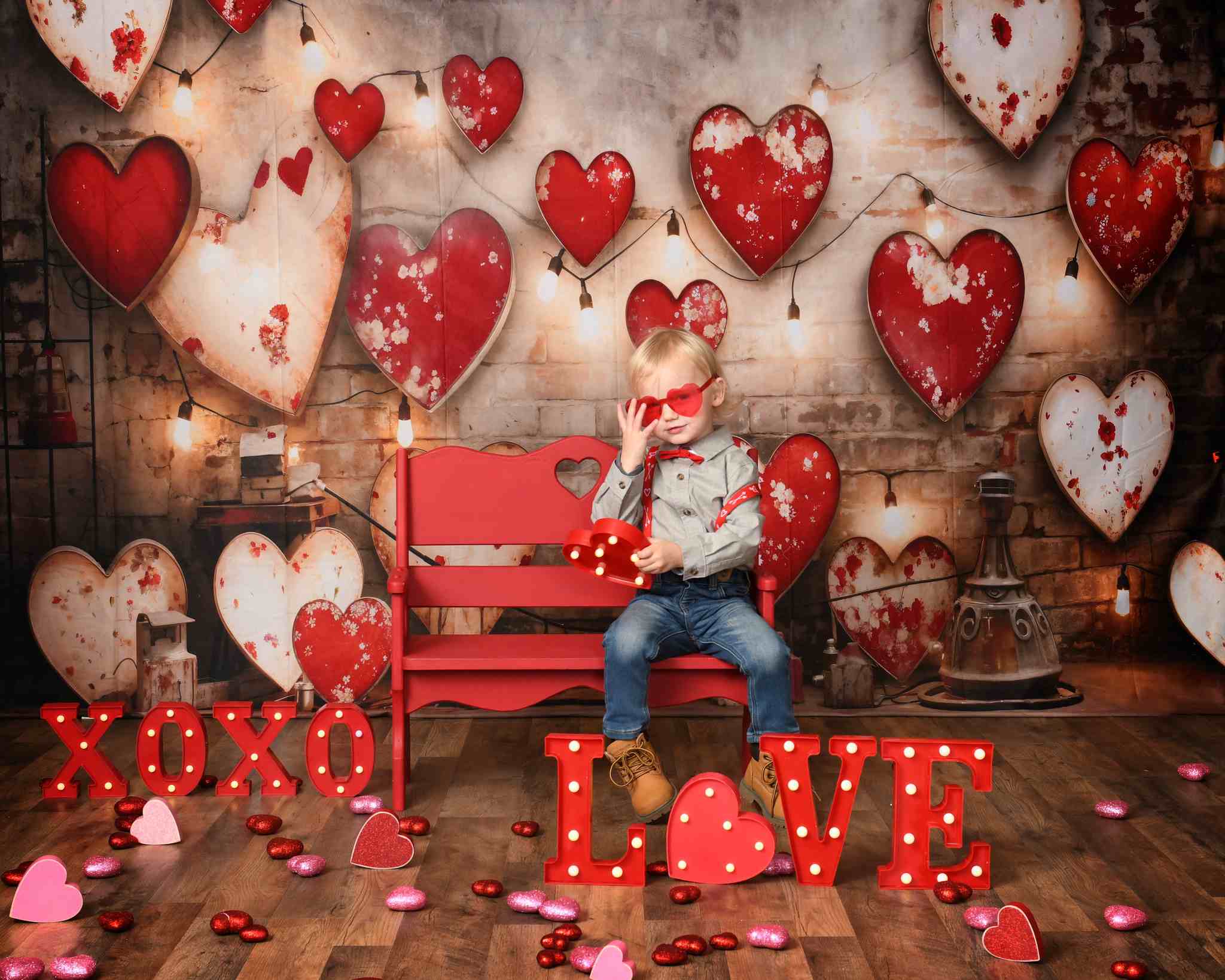 Kate Valentine's Day Industrial Sense Retro Lamp Wall Love Backdrop Designed by Emetselch - Kate Backdrop AU