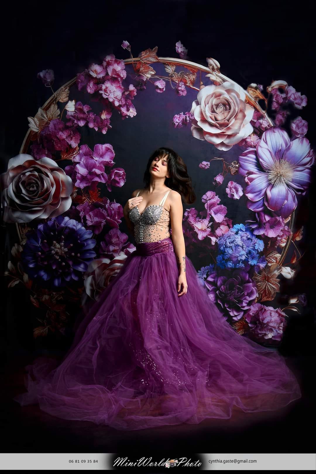 Kate Gold Frame Maternity Purplr Floral Fine Art Backdrop Designed by Mini MakeBelieve - Kate Backdrop AU