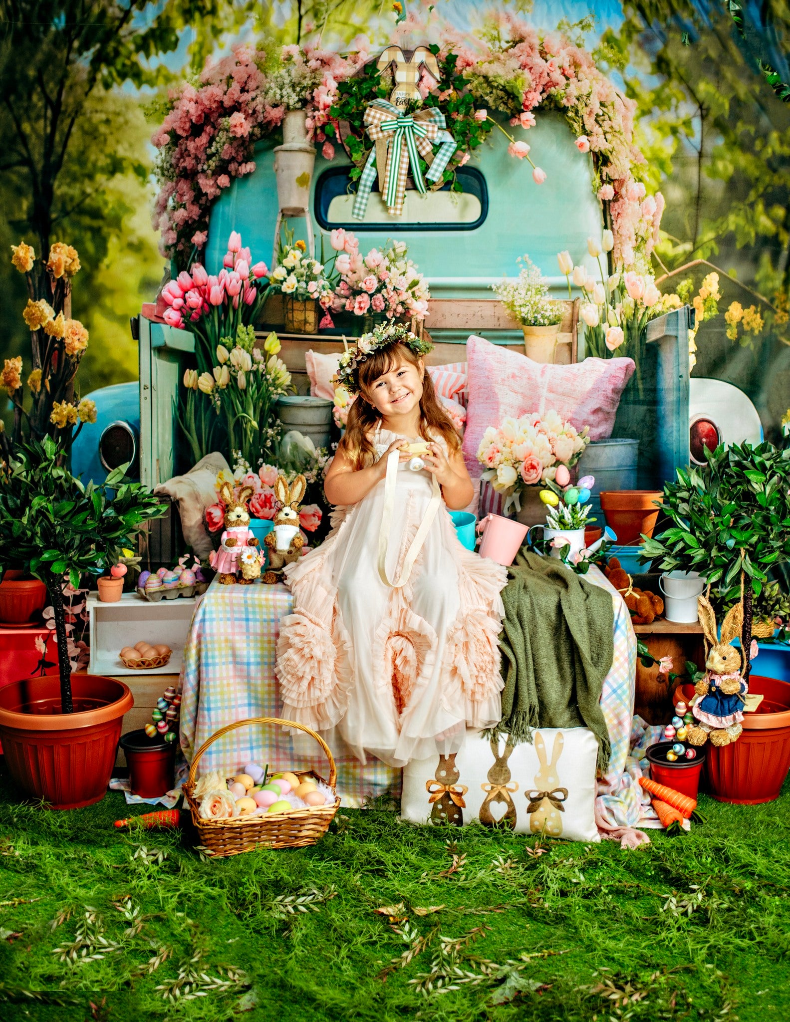 Kate Spring Flower Easter Truck Backdrop Designed by Emetselch - Kate Backdrop AU