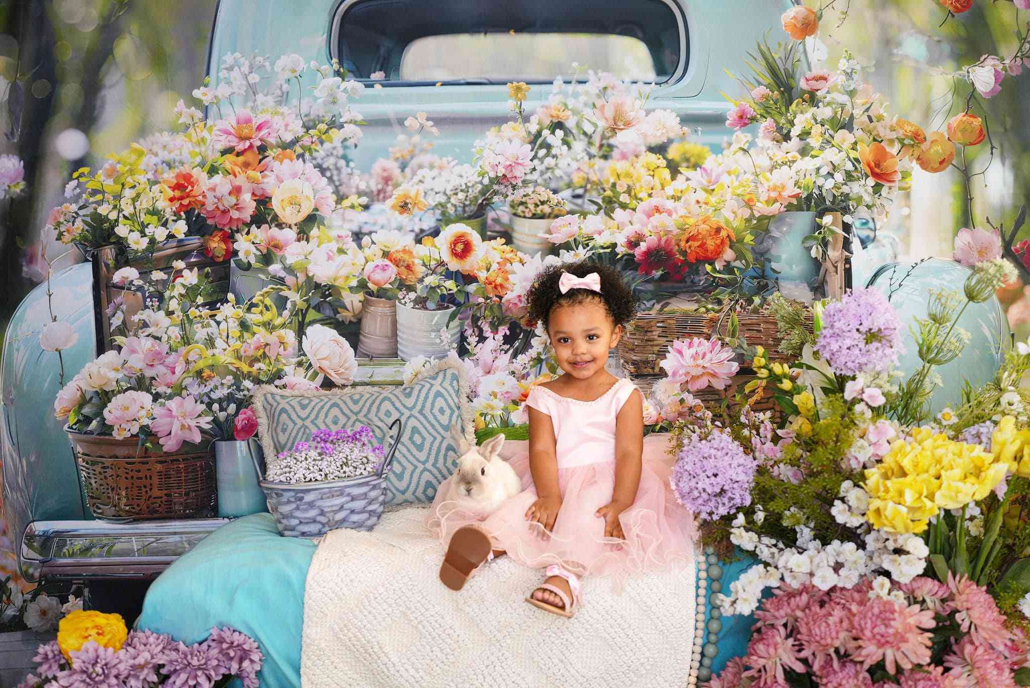 Kate Spring Green Forest Truck Flowers Backdrop Designed by Emetselch - Kate Backdrop AU