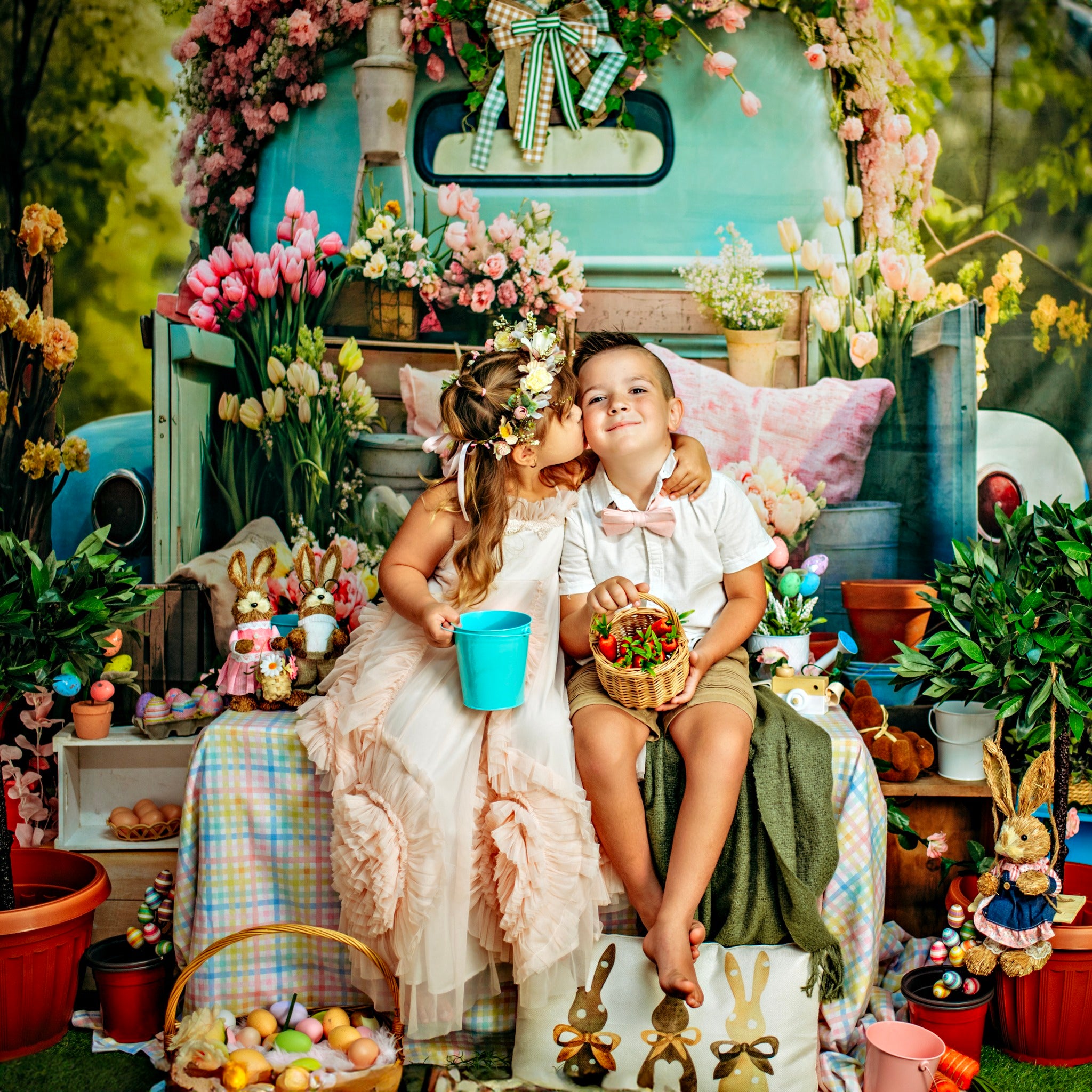 Kate Spring Flower Easter Truck Backdrop Designed by Emetselch - Kate Backdrop AU