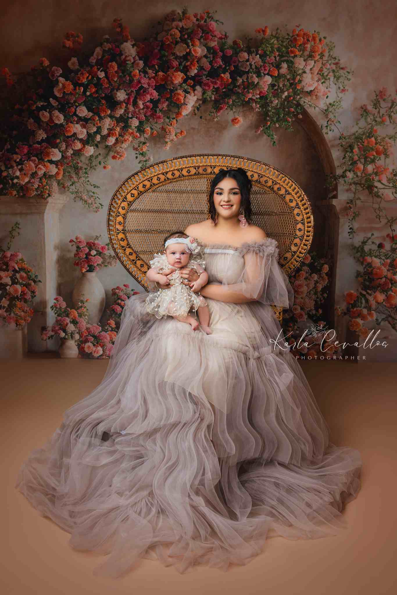 Kate Spring Pink and Orange Flowers Arch Wall Backdrop Designed by Emetselch - Kate Backdrop AU