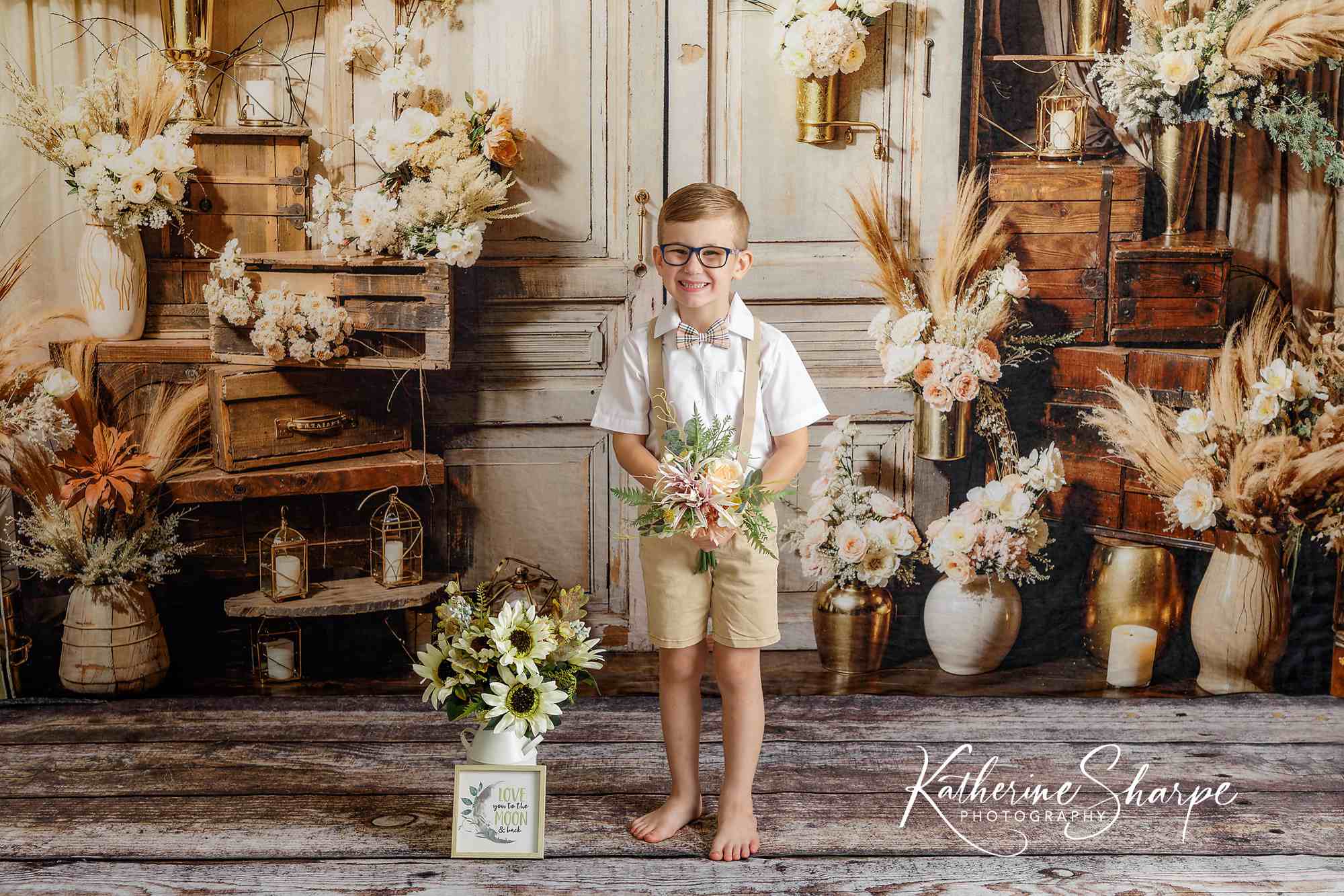 Kate Boho Flowers Reed Wood Cabinet Room Backdrop Designed by Emetselch - Kate Backdrop AU