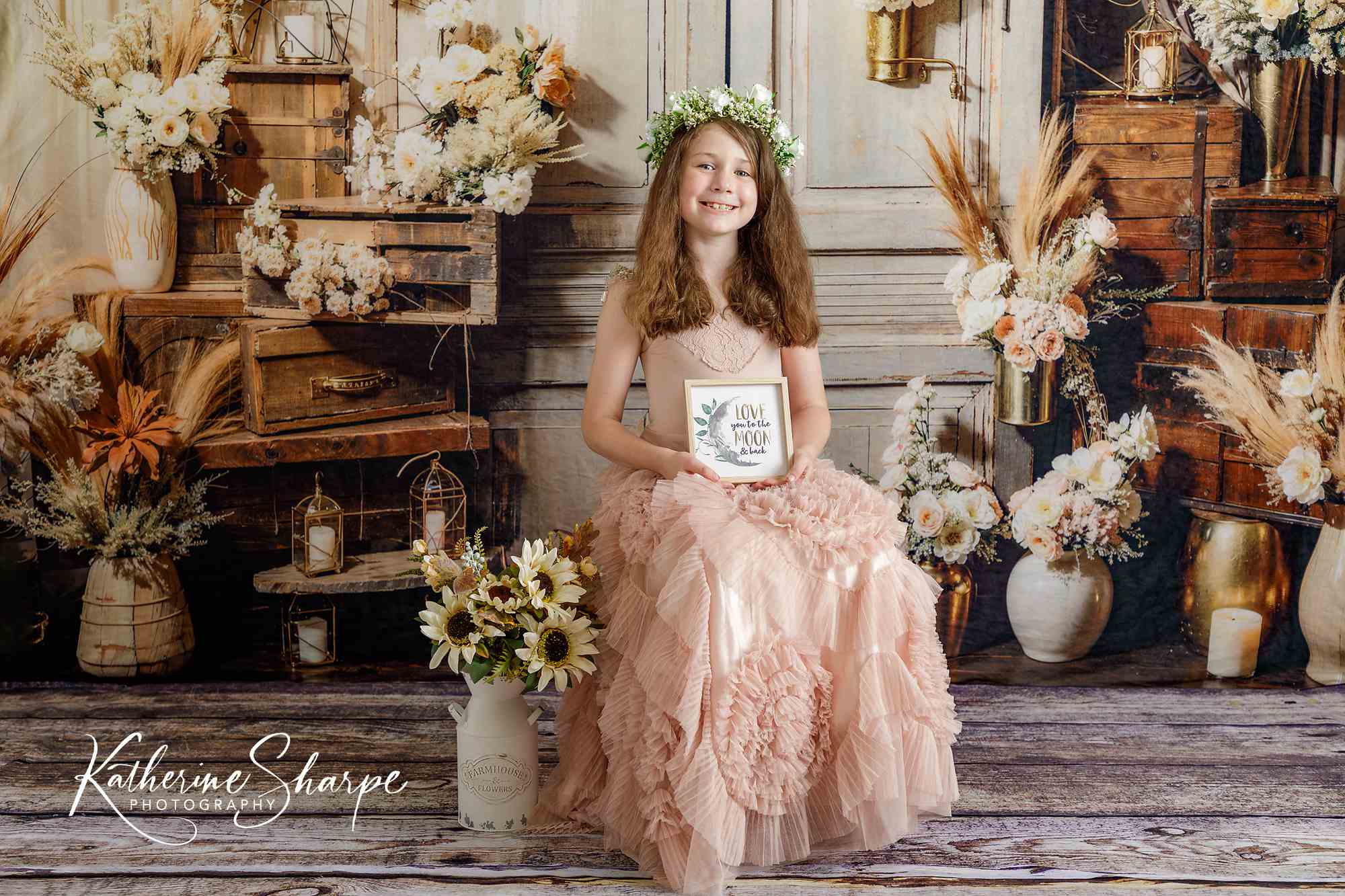 Kate Boho Flowers Reed Wood Cabinet Room Backdrop Designed by Emetselch - Kate Backdrop AU