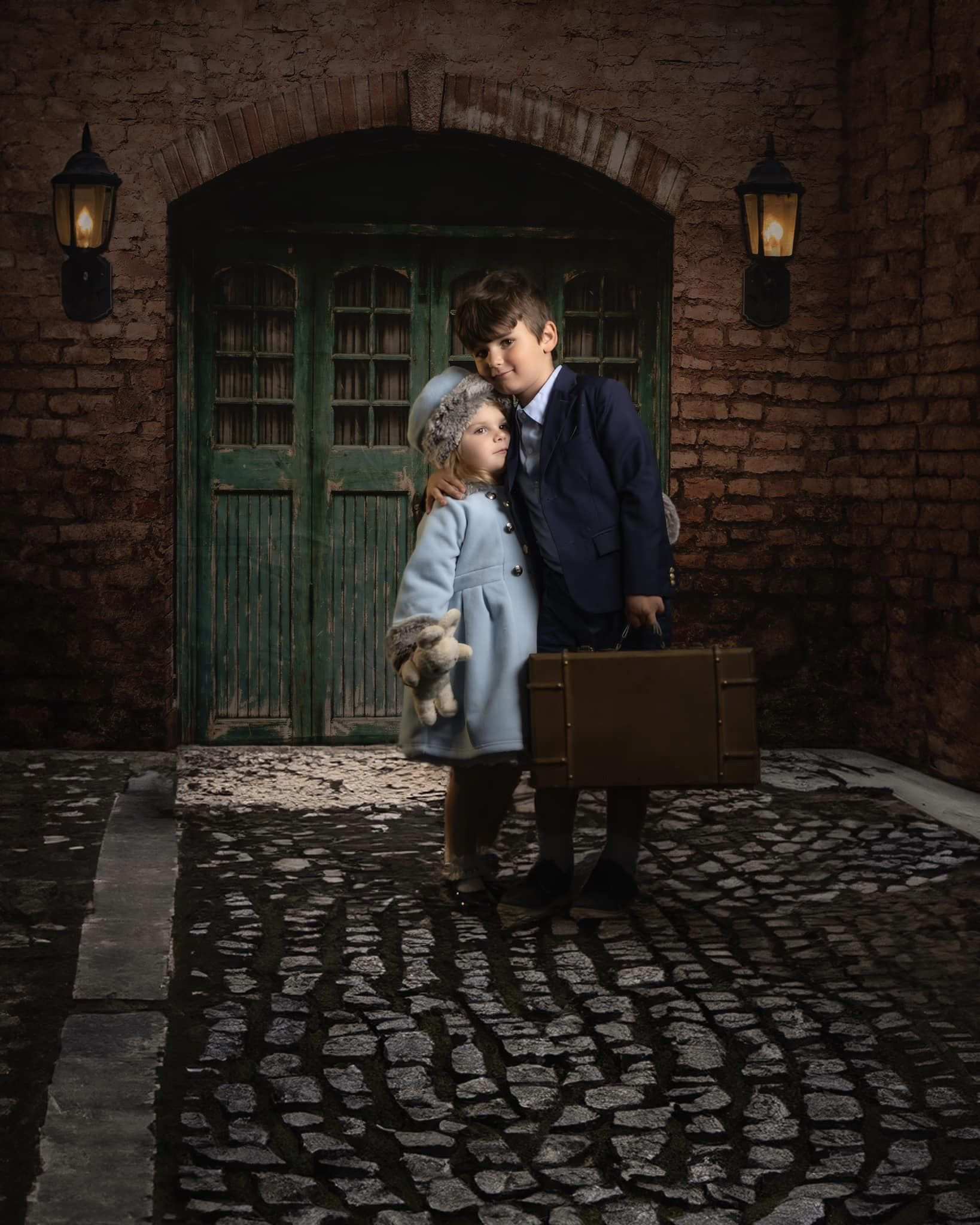 Kate Blue Door in Front Brick Wall Backdrop for Photography - Kate Backdrop AU